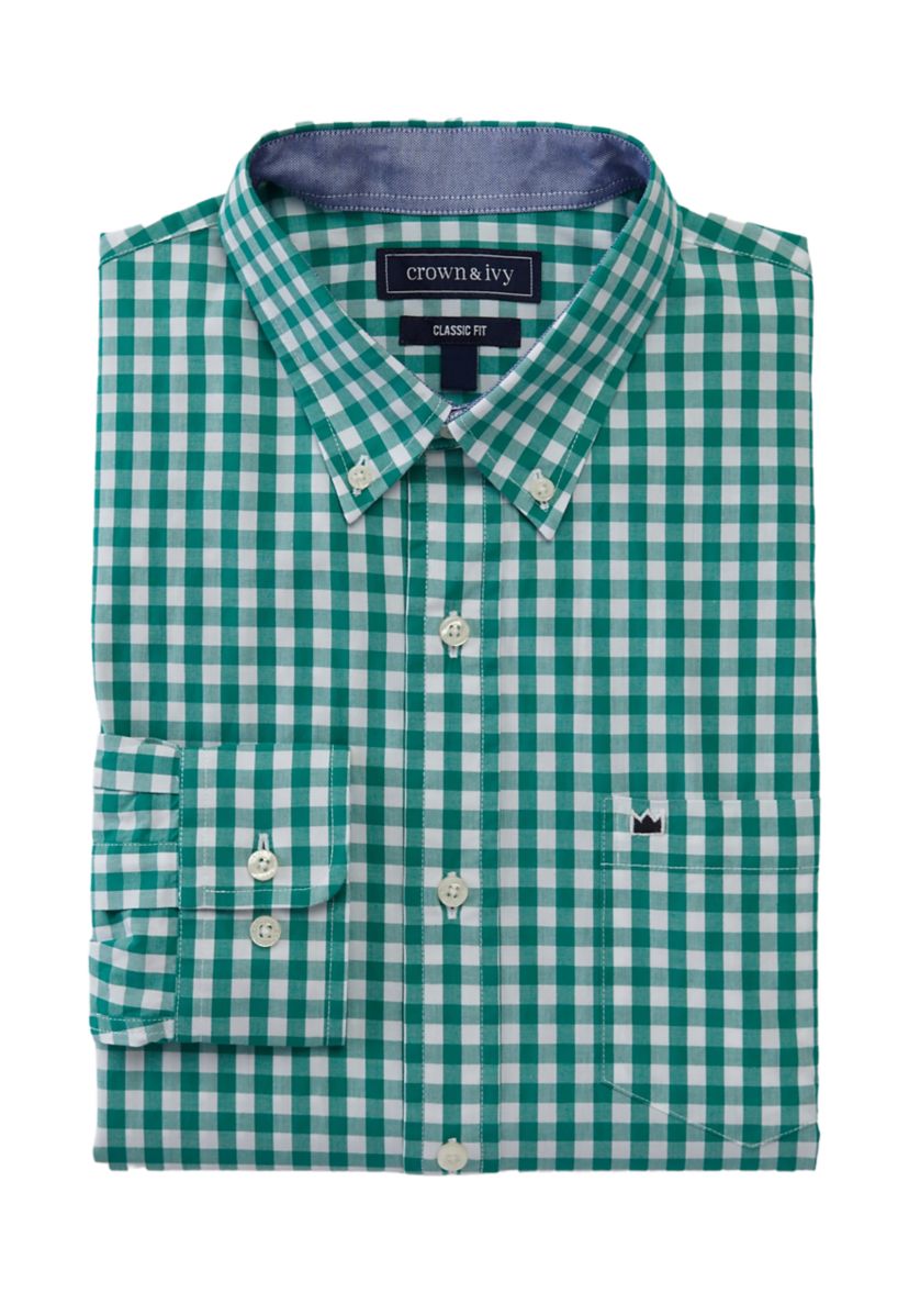Long Sleeve Woven Poplin Plaid Shirt