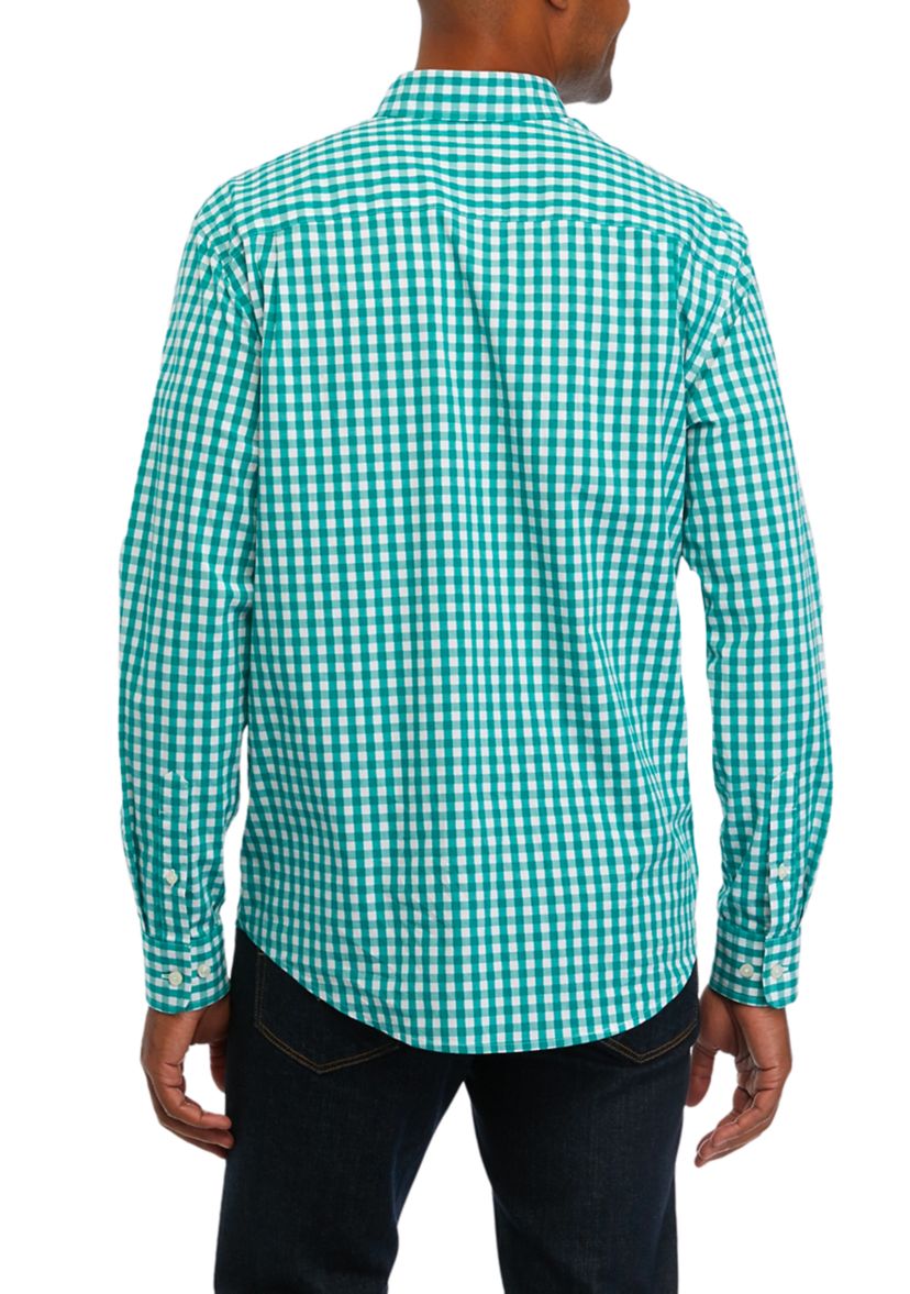 Long Sleeve Woven Poplin Plaid Shirt