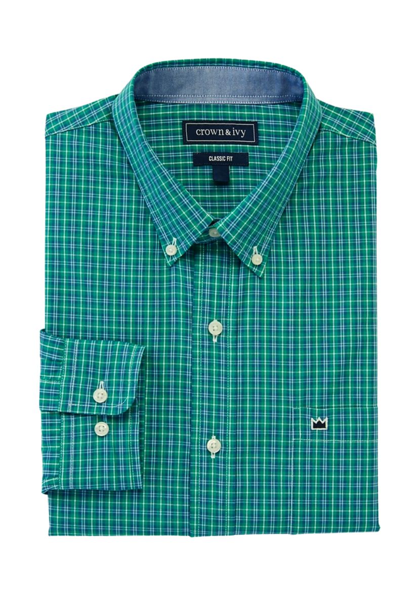 Long Sleeve Woven Poplin Plaid Shirt