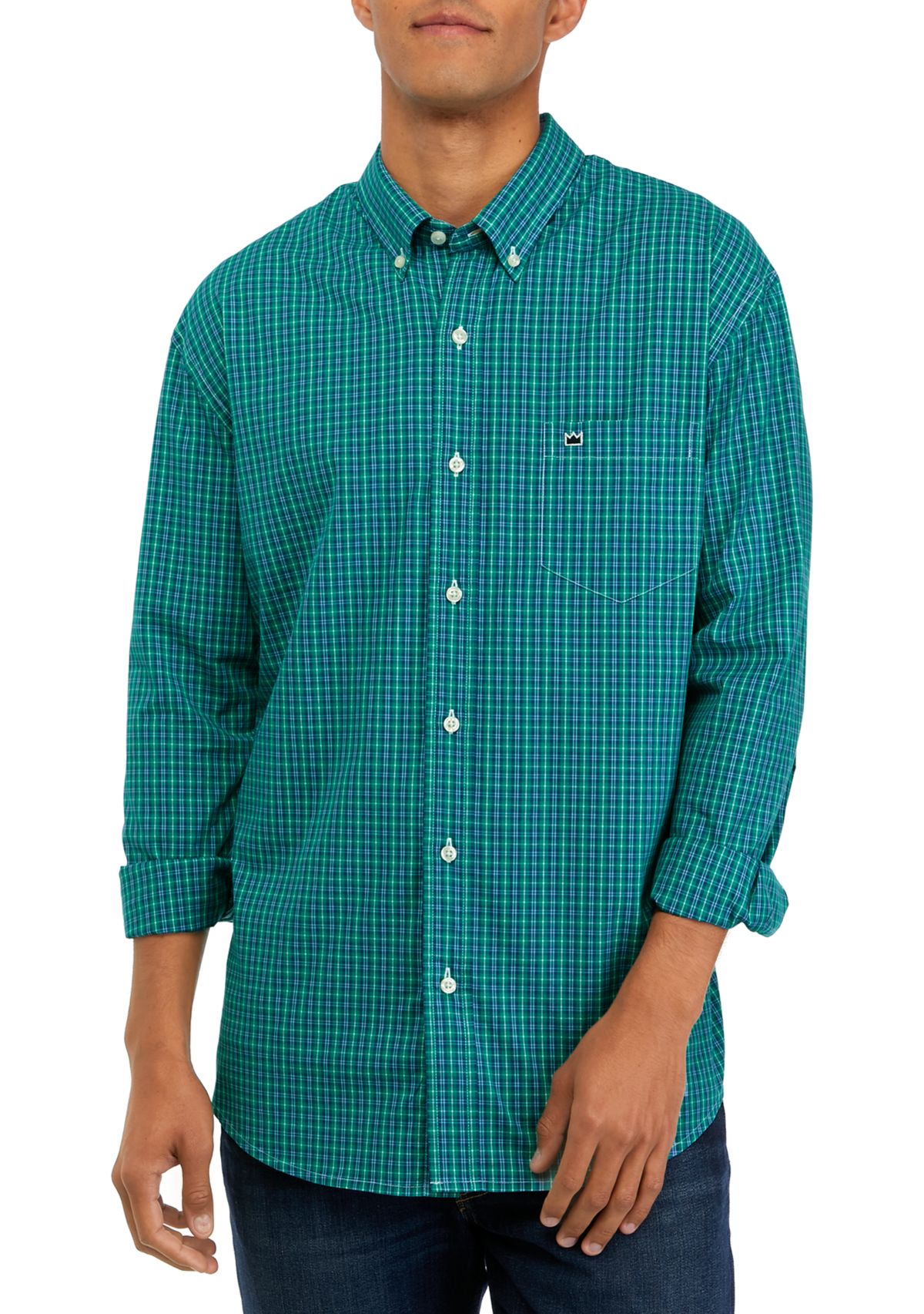 Long Sleeve Woven Poplin Plaid Shirt