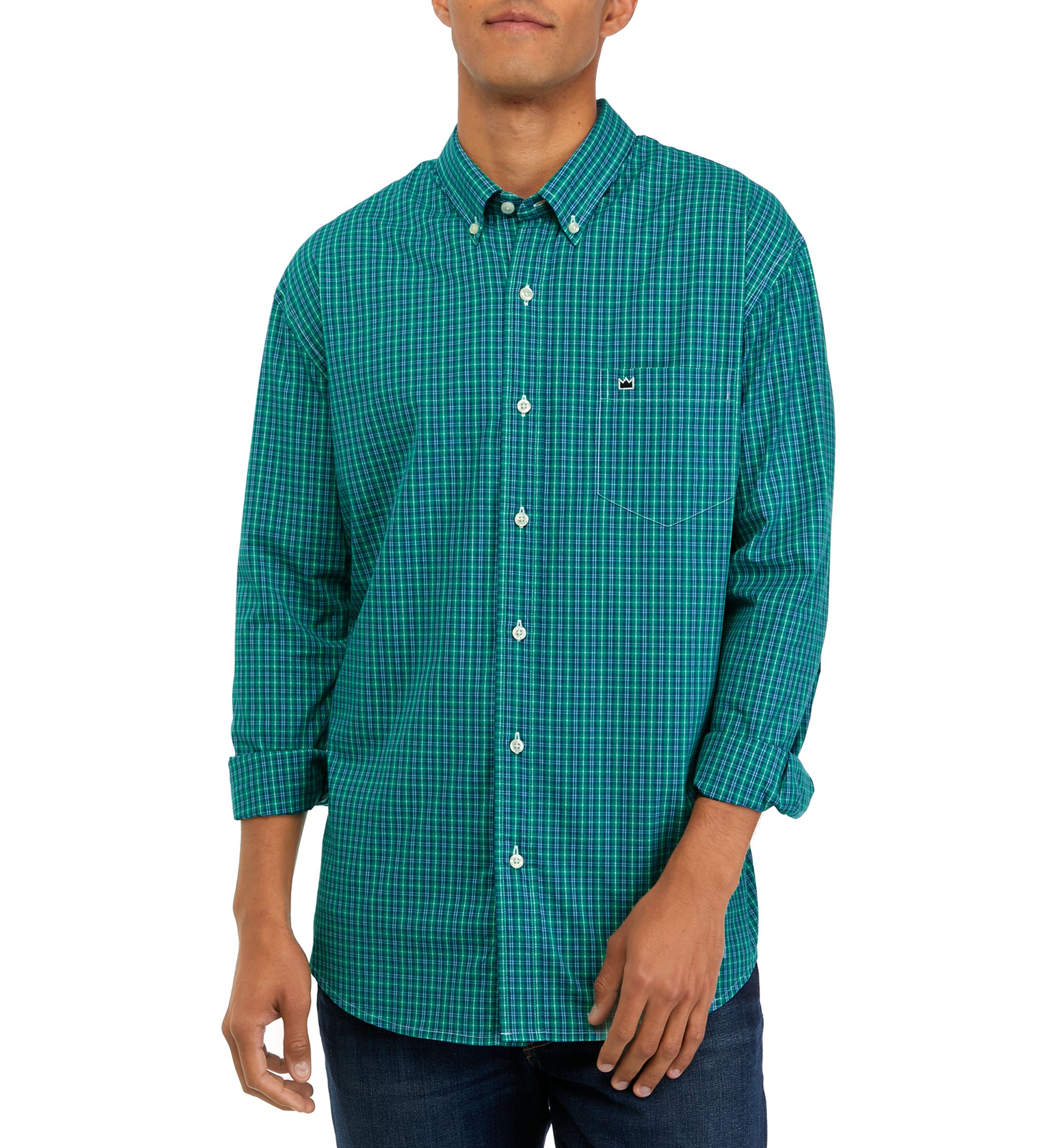 Long Sleeve Woven Poplin Plaid Shirt