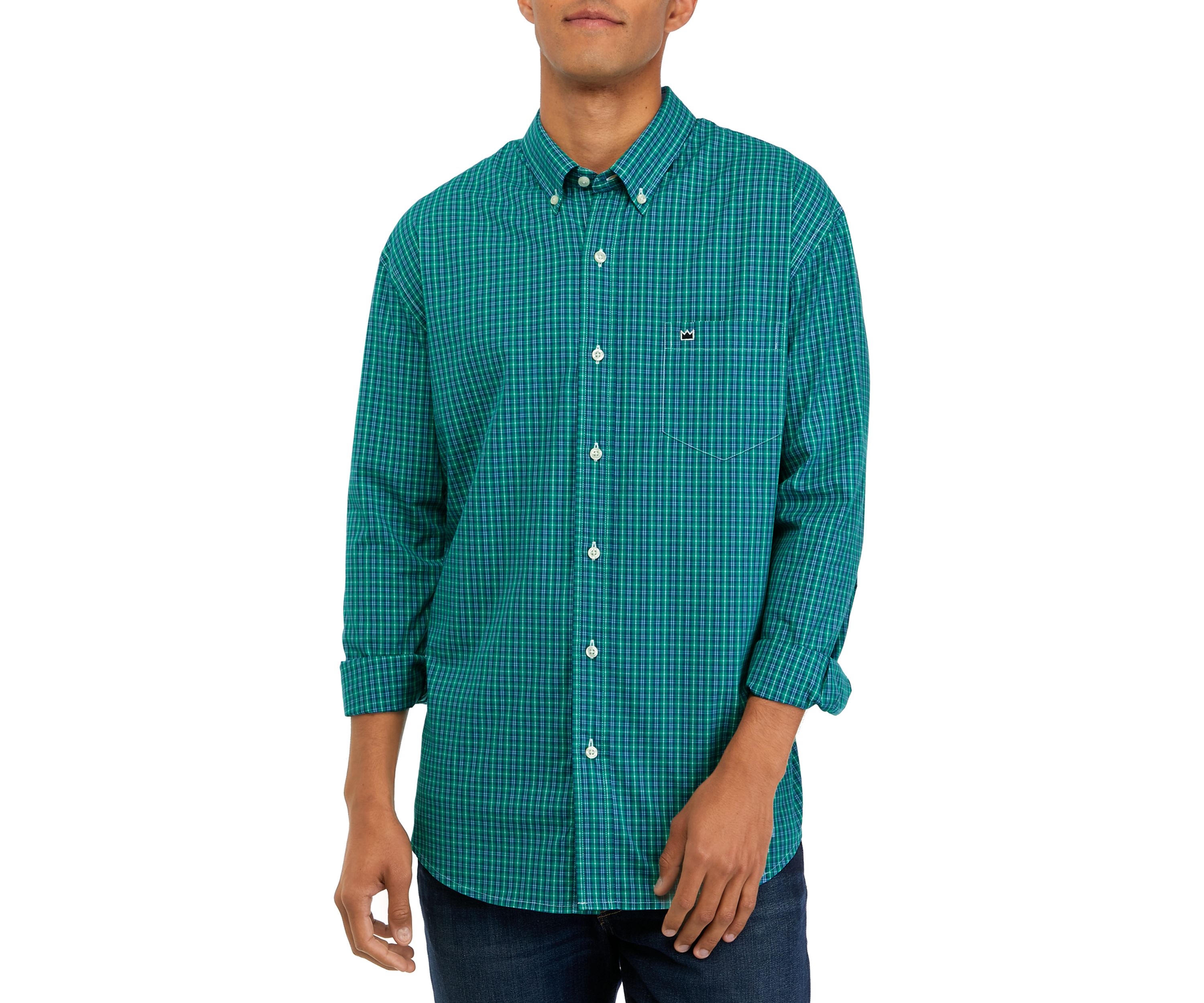 Long Sleeve Woven Poplin Plaid Shirt