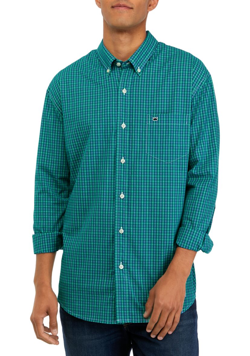 Long Sleeve Woven Poplin Plaid Shirt