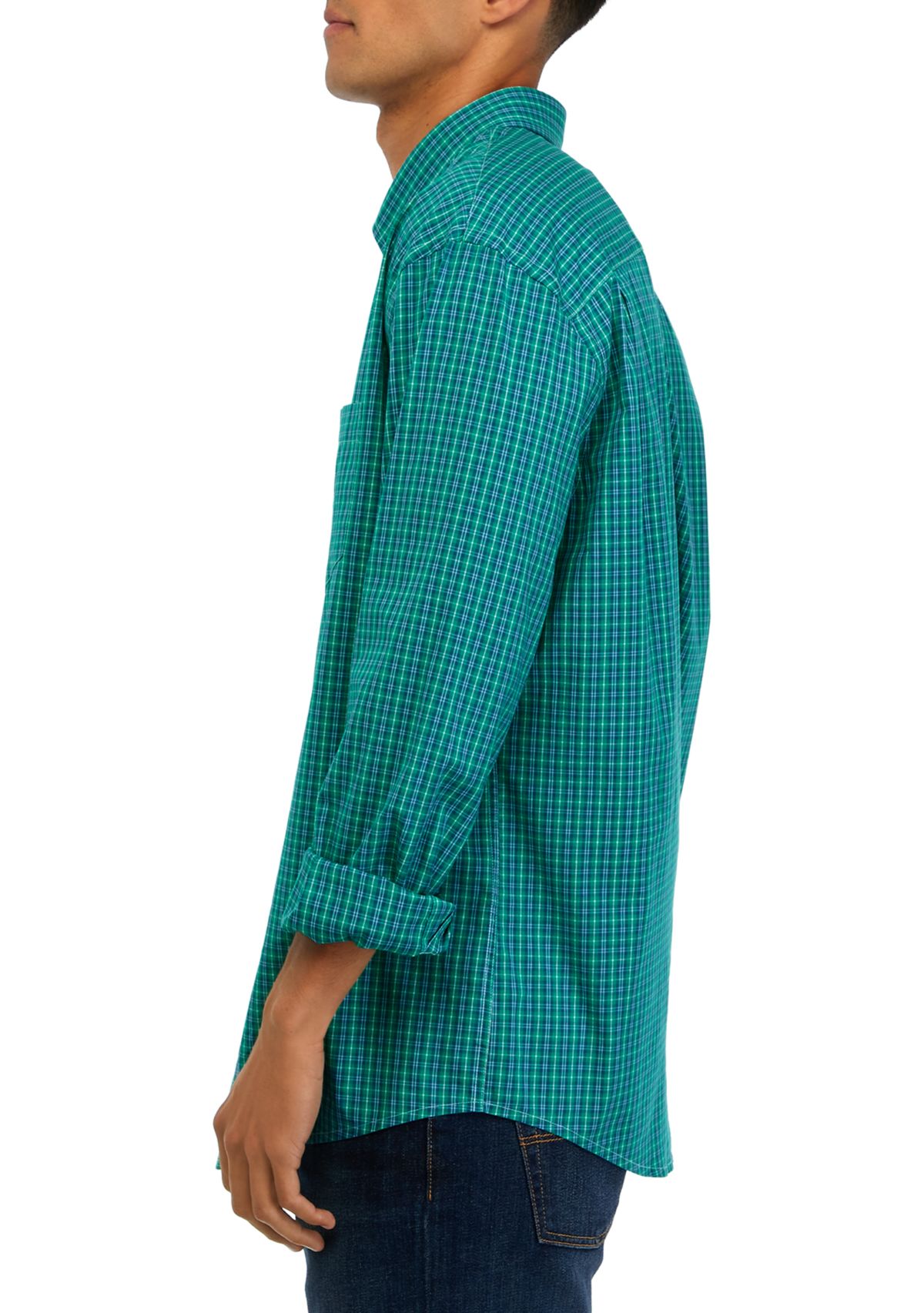 Long Sleeve Woven Poplin Plaid Shirt