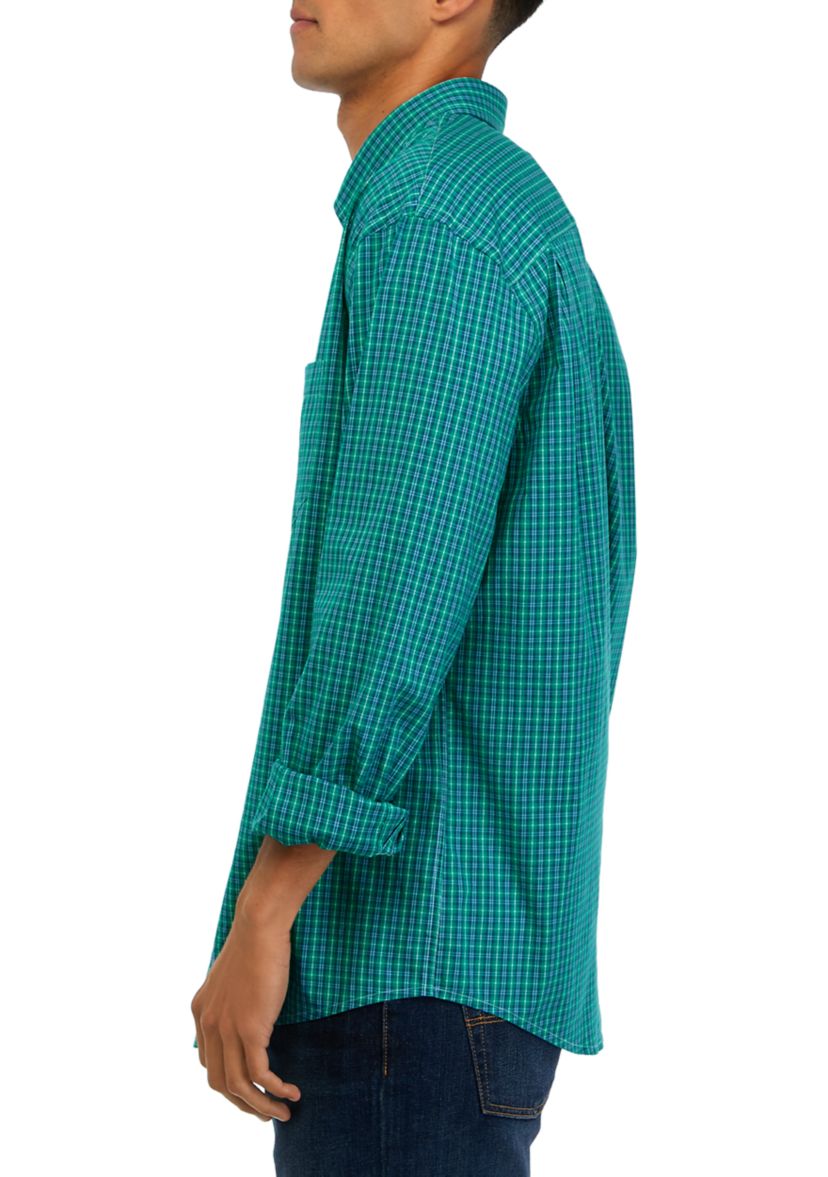 Long Sleeve Woven Poplin Plaid Shirt