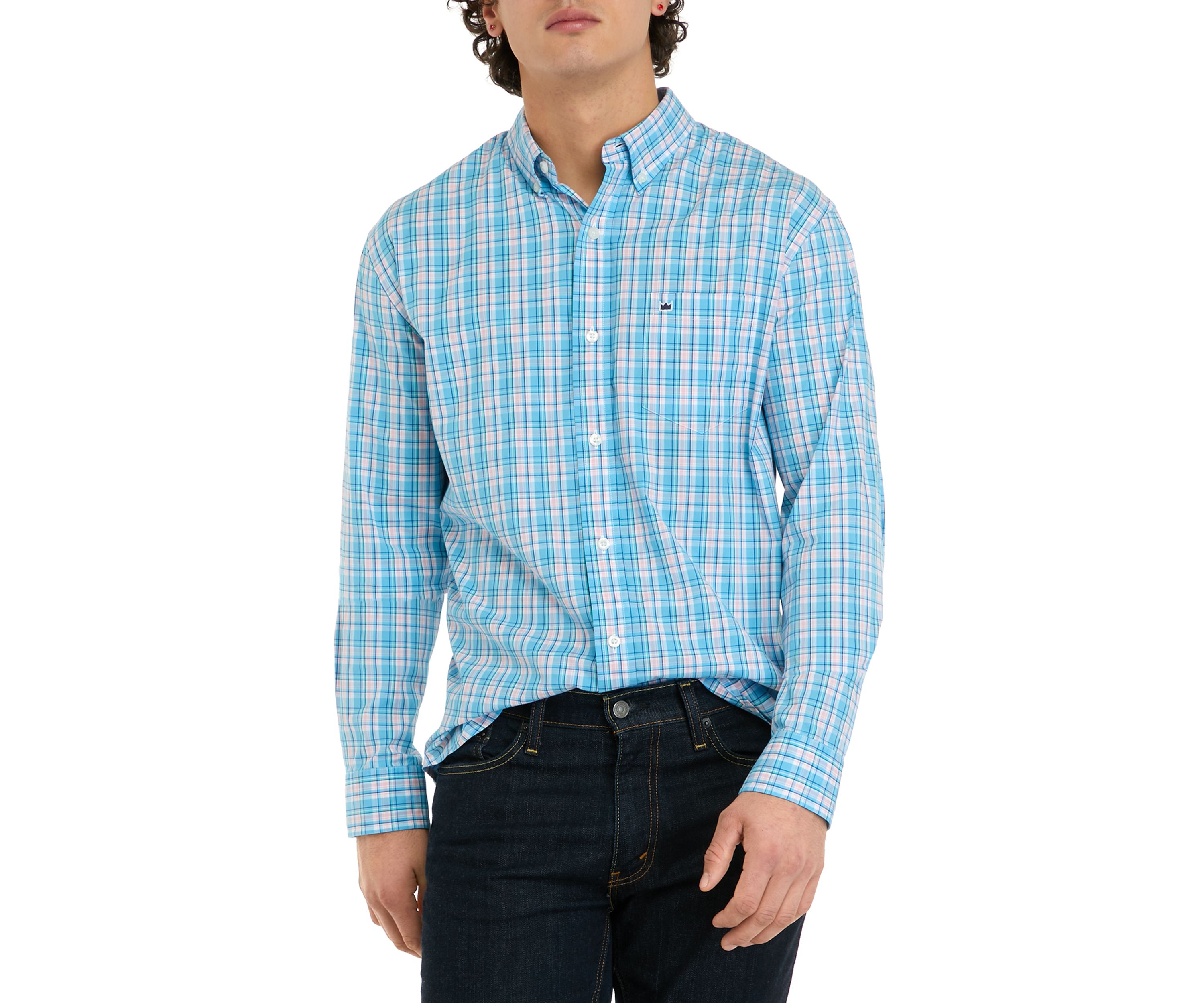 Long Sleeve Woven Colored Plaid Shirt