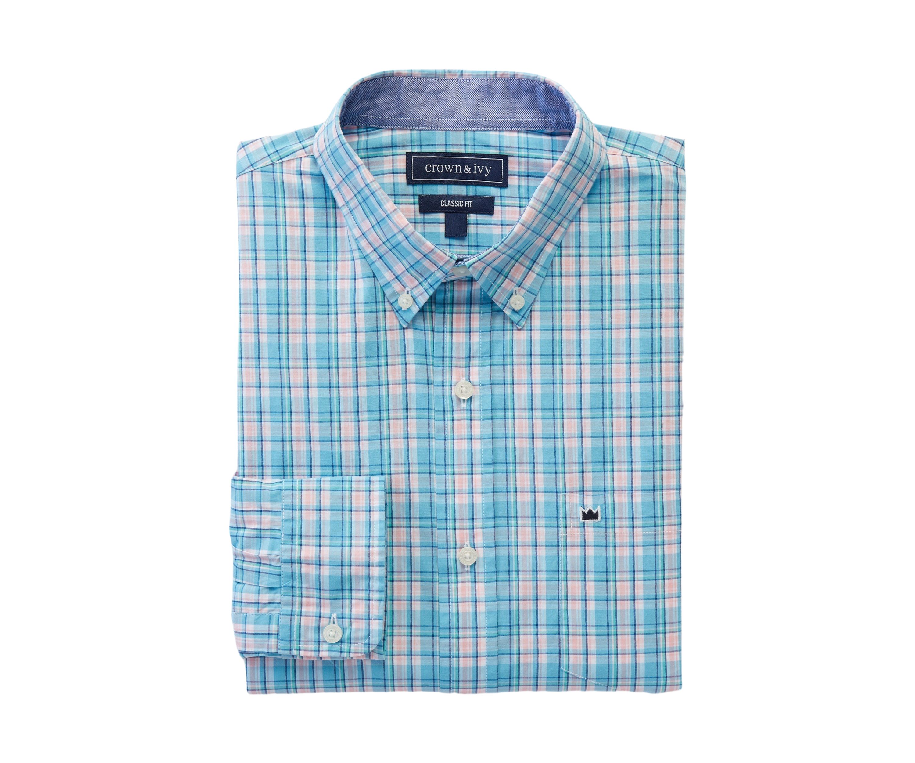 Long Sleeve Woven Colored Plaid Shirt