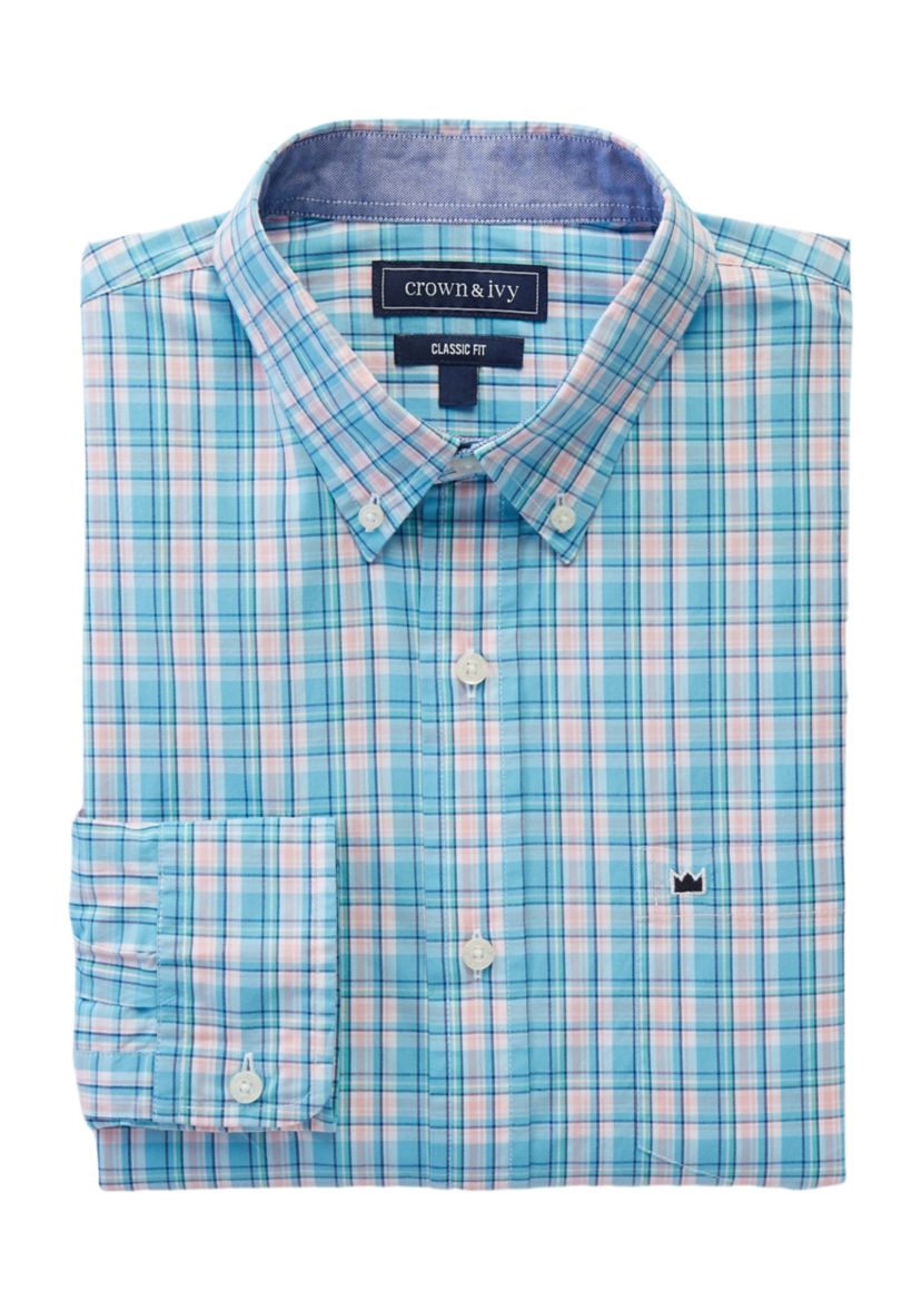 Long Sleeve Woven Colored Plaid Shirt