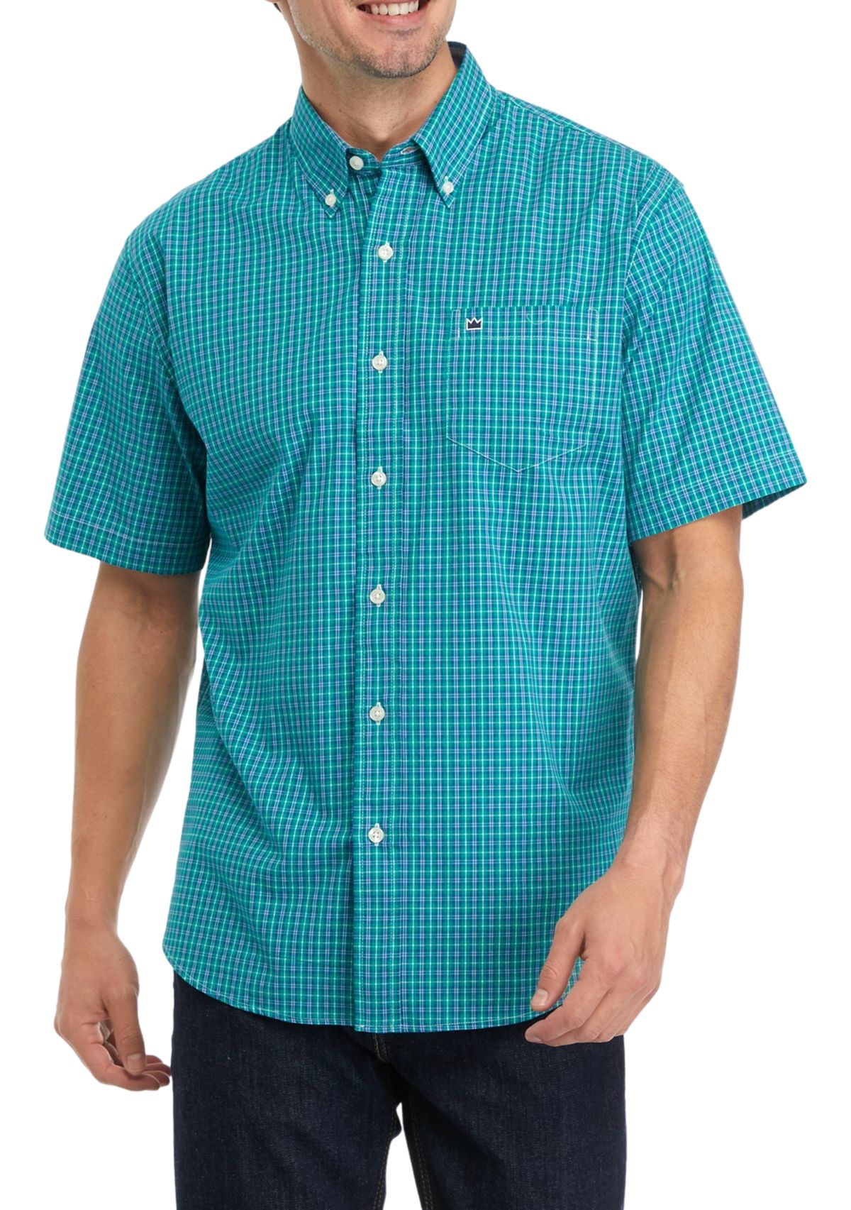 Woven Poplin Plaid Button Down Shirt