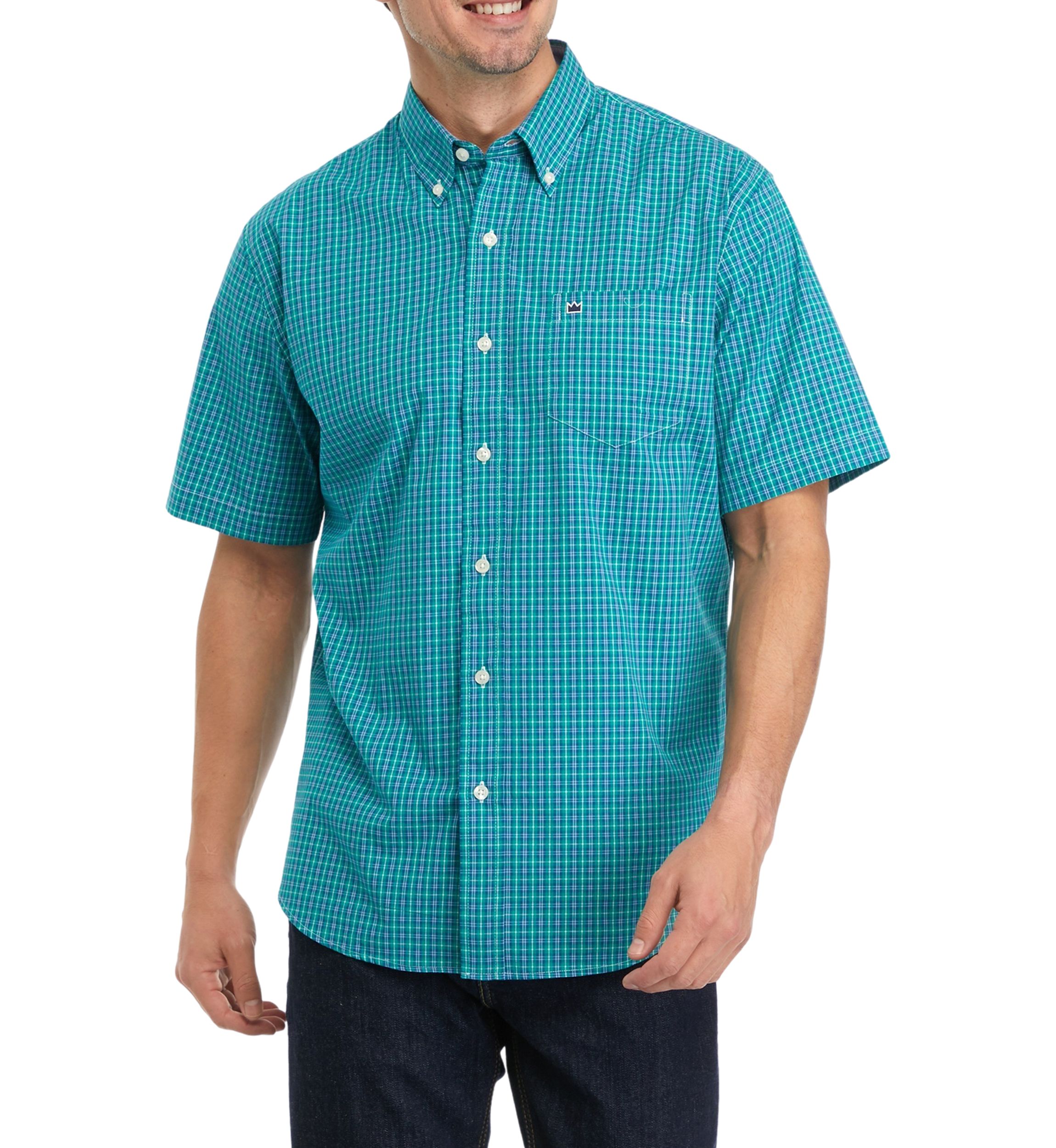 Woven Poplin Plaid Button Down Shirt