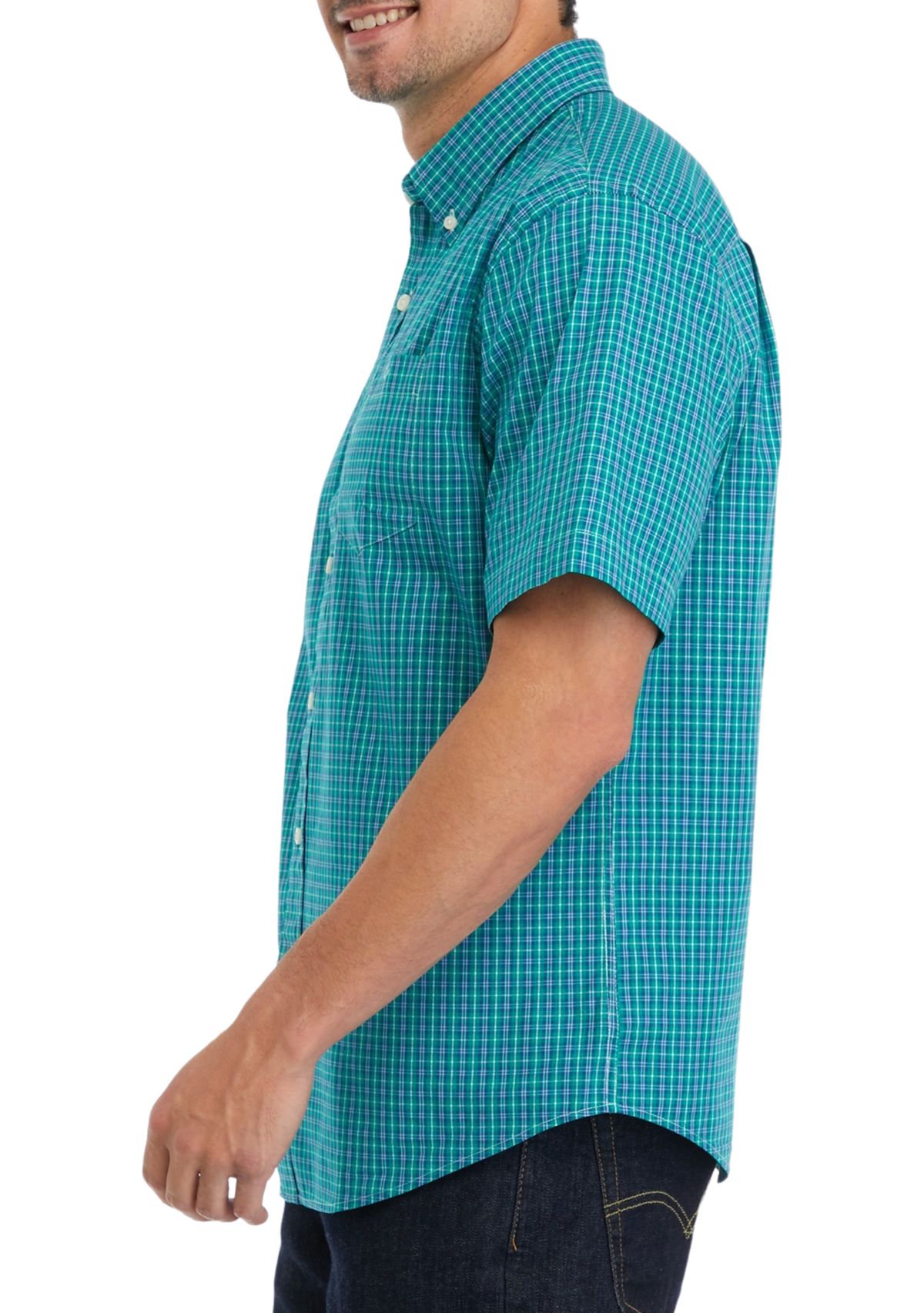 Woven Poplin Plaid Button Down Shirt