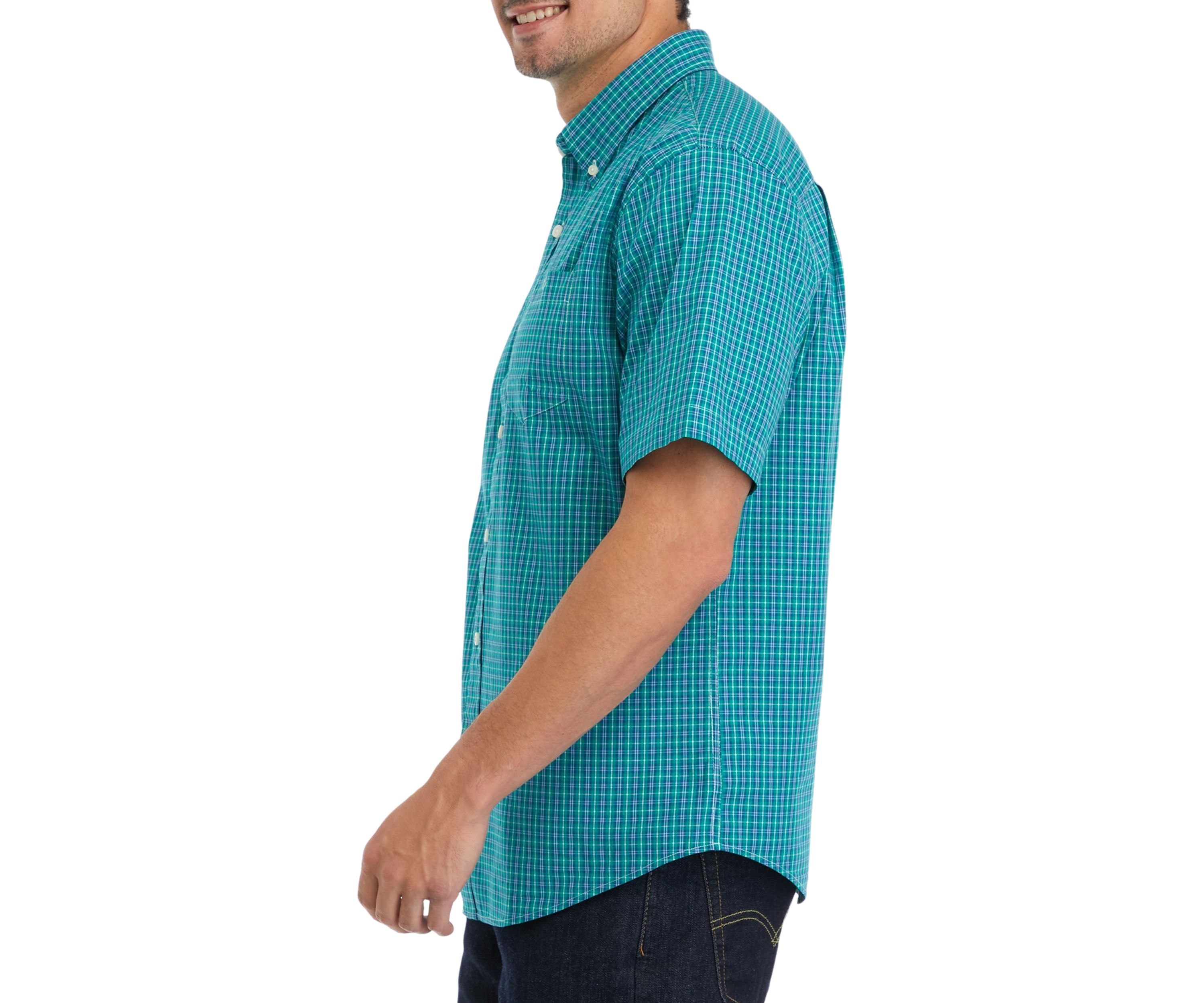 Woven Poplin Plaid Button Down Shirt