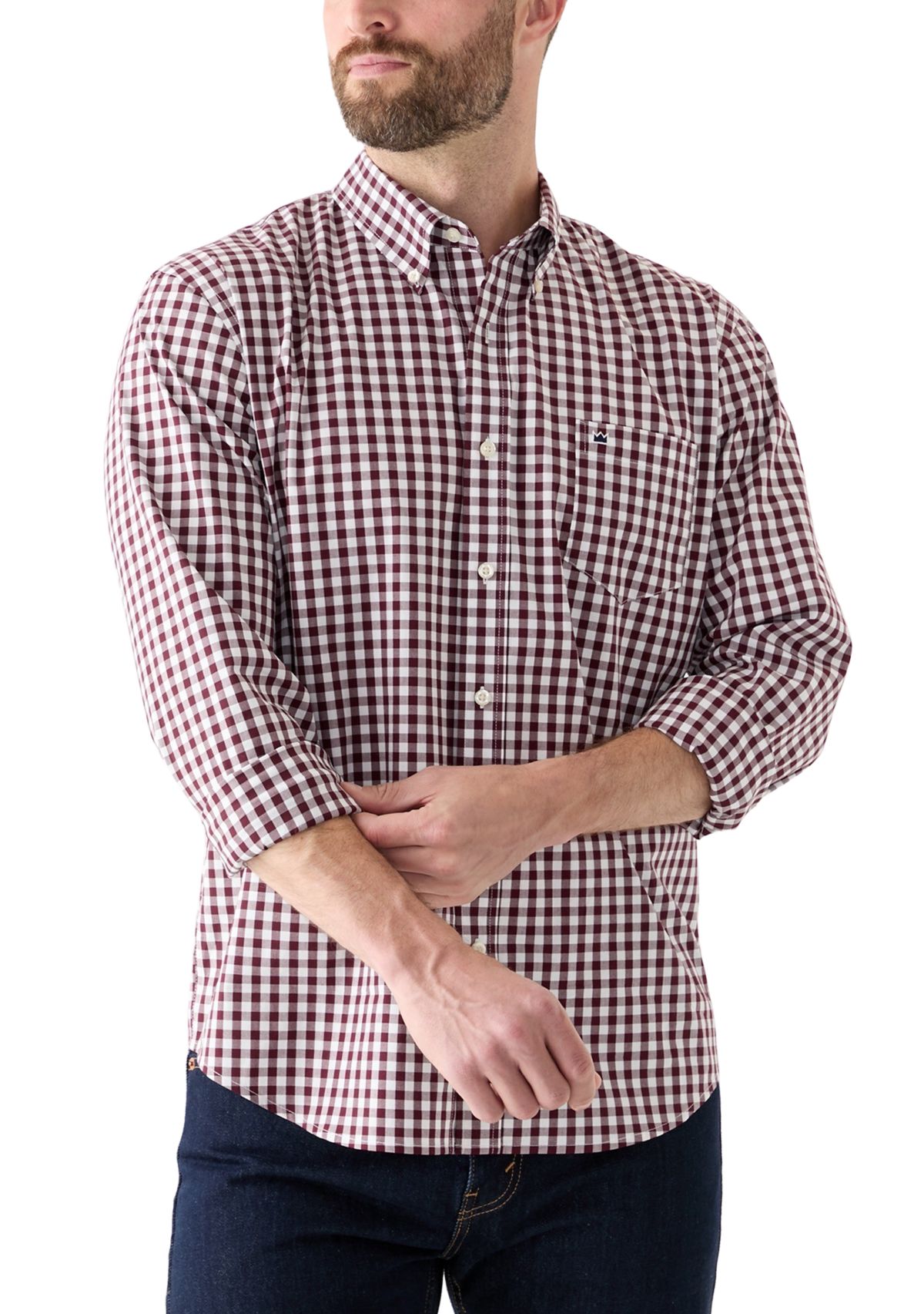 Poplin Gingham Printed Button Down Shirt