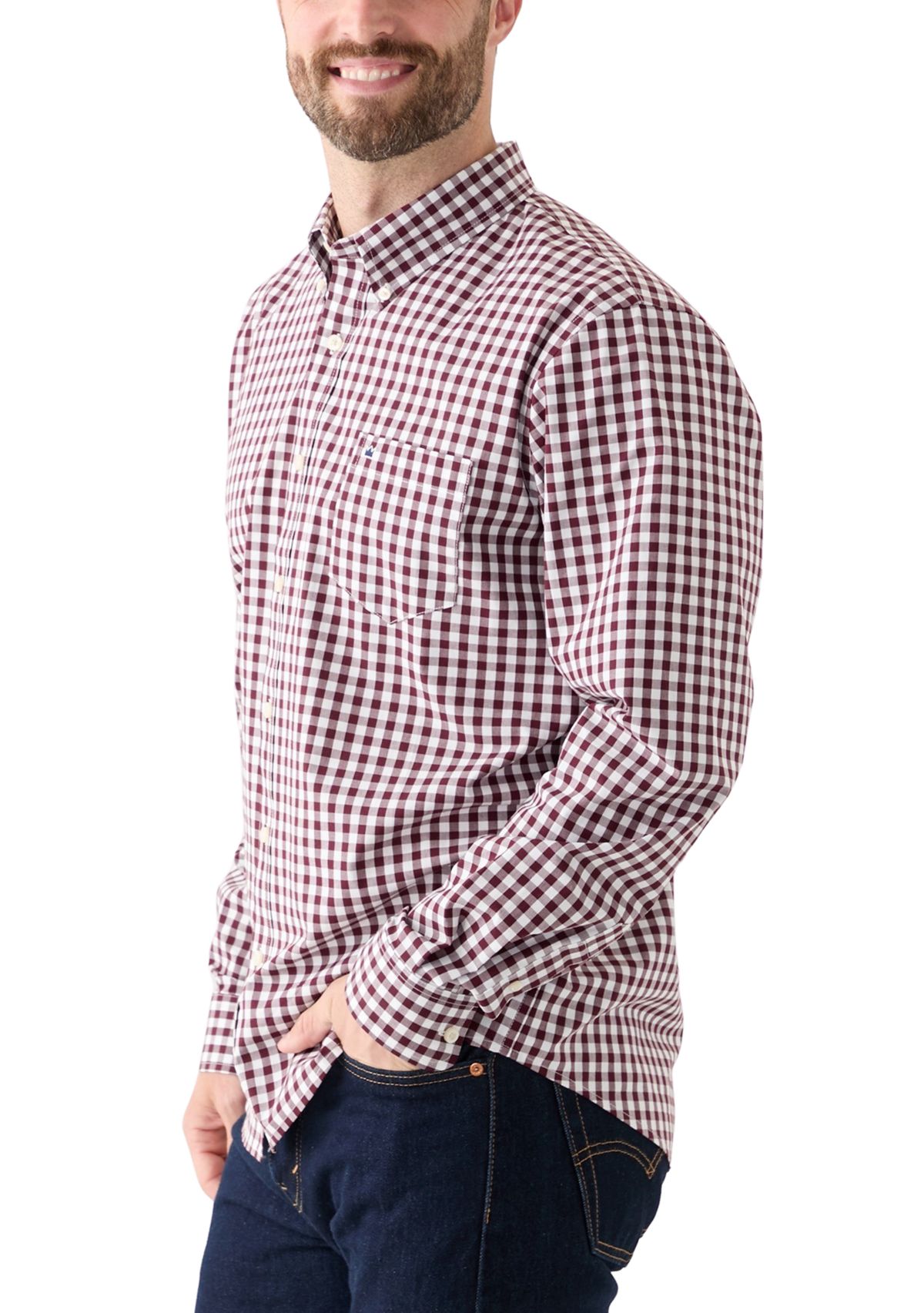 Poplin Gingham Printed Button Down Shirt