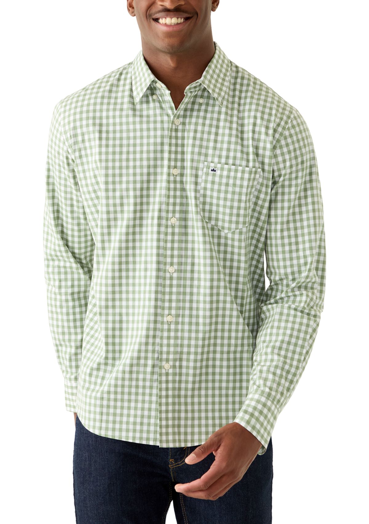 Mens Long Sleeve Poplin Gingham Shirt
