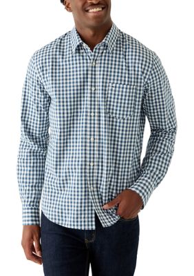 Crown & Ivy Men's Long Sleeve Poplin Gingham Shirt, Blue, XL