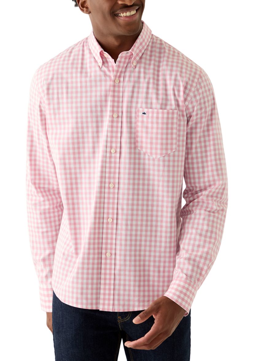 crown and ivy slim fit dress shirt Made-in-USA Ivy Guy Blue Striped Oxford Cloth Sport Shirt