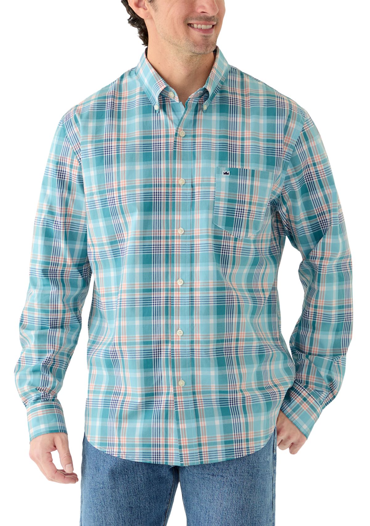 Mens Long Sleeve Poplin Plaid Shirt