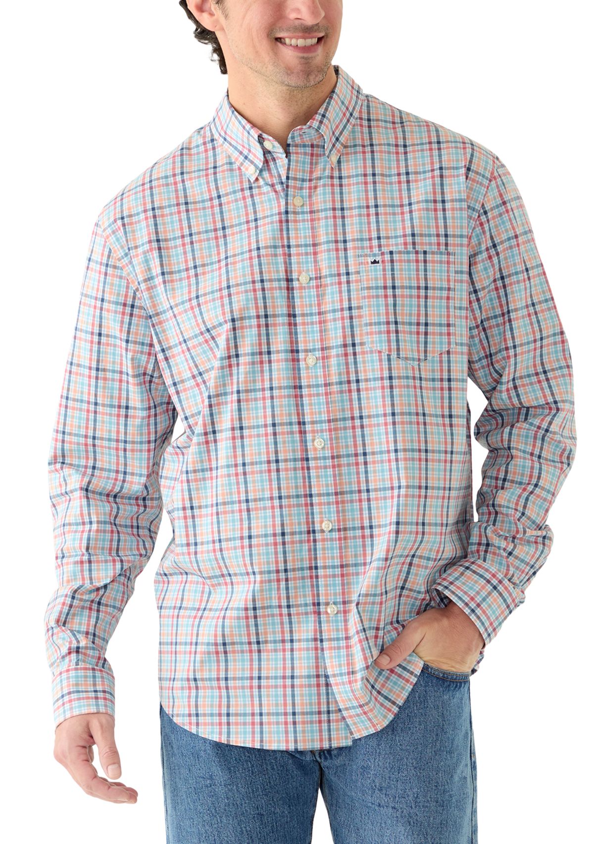 Mens Long Sleeve Poplin Plaid Shirt