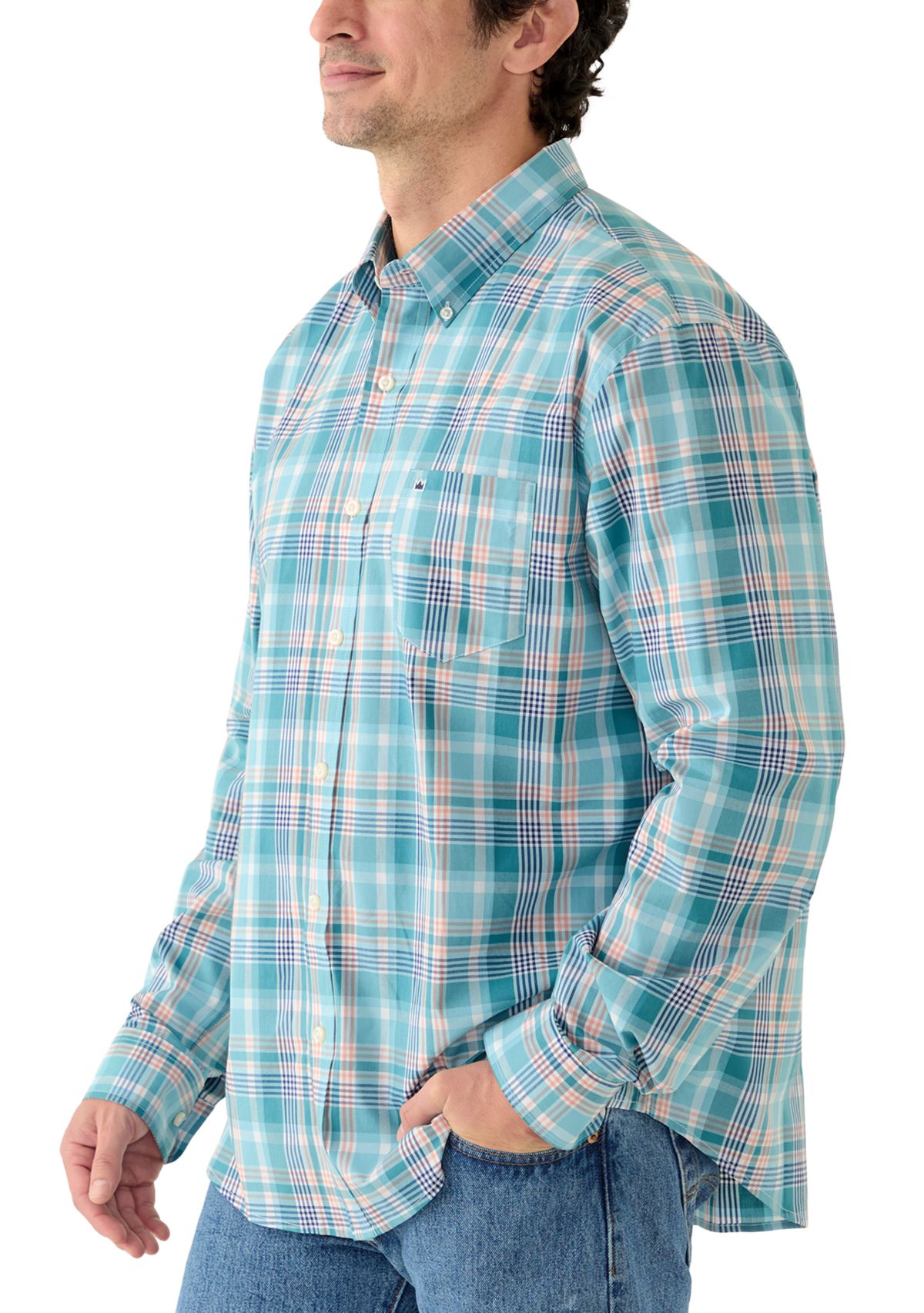 Mens Long Sleeve Poplin Plaid Shirt