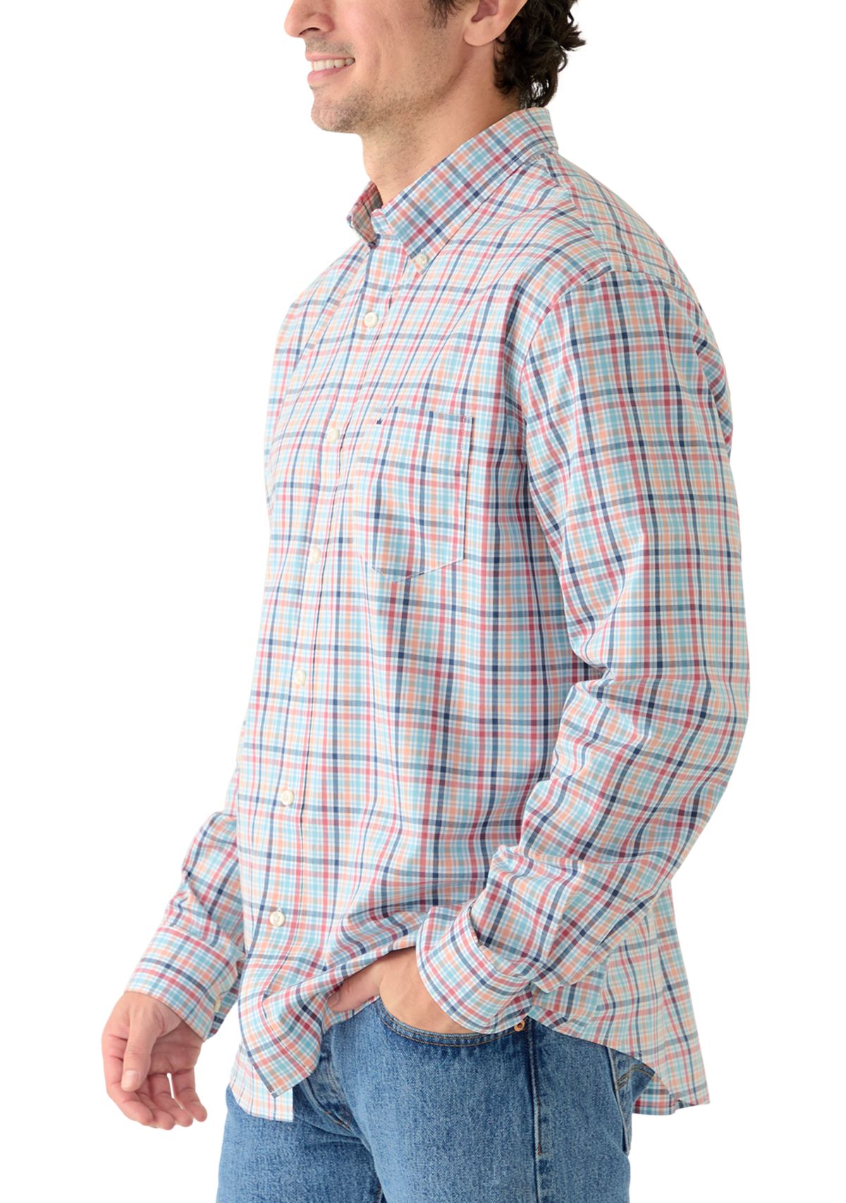 Mens Long Sleeve Poplin Plaid Shirt