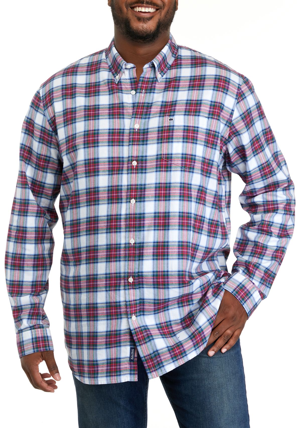 Big & Tall Long Sleeve Woven Twill Plaid Shirt