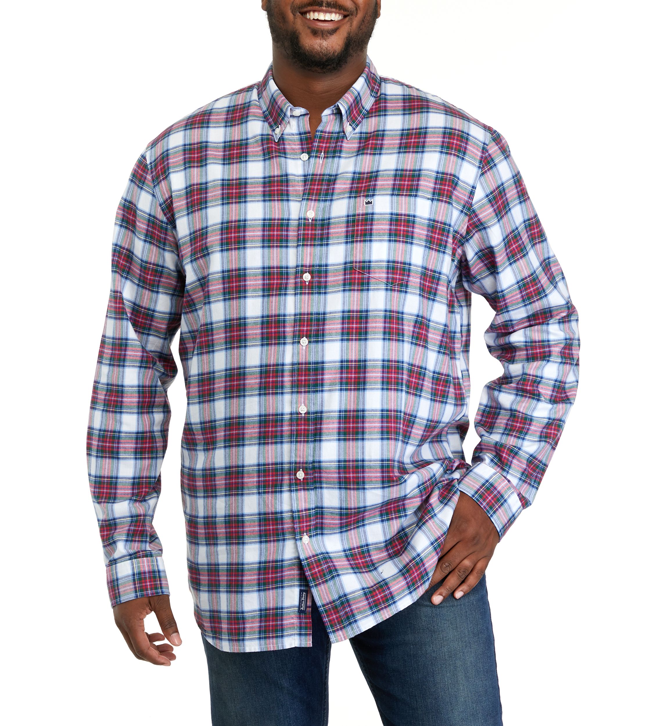 Big & Tall Long Sleeve Woven Twill Plaid Shirt