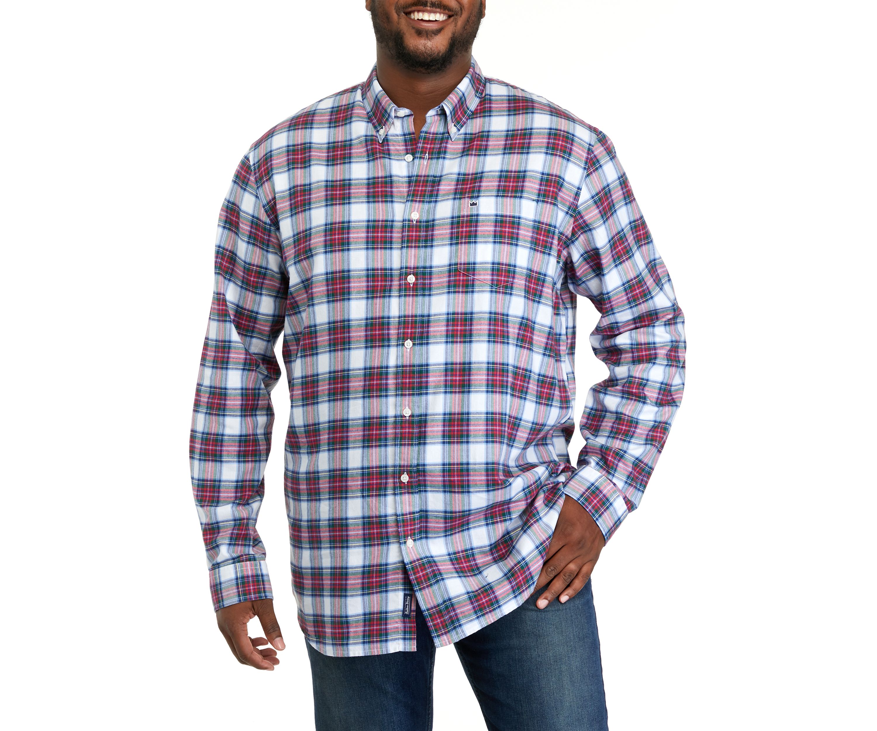 Big & Tall Long Sleeve Woven Twill Plaid Shirt