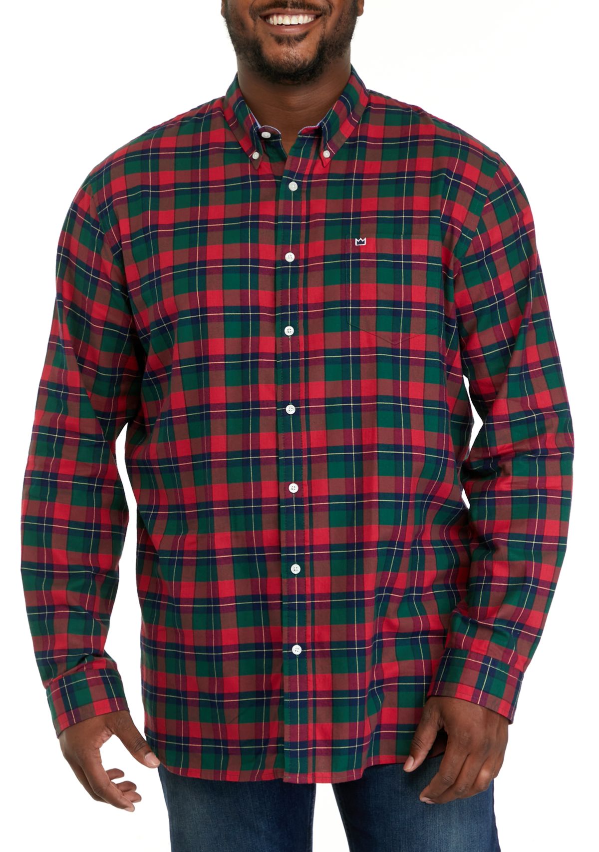 Big & Tall Long Sleeve Woven Twill Plaid Shirt