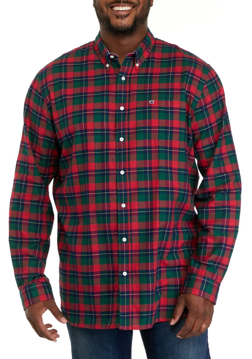 Big & Tall Long Sleeve Woven Twill Plaid Shirt