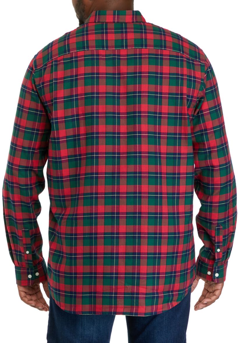 Big & Tall Long Sleeve Woven Twill Plaid Shirt