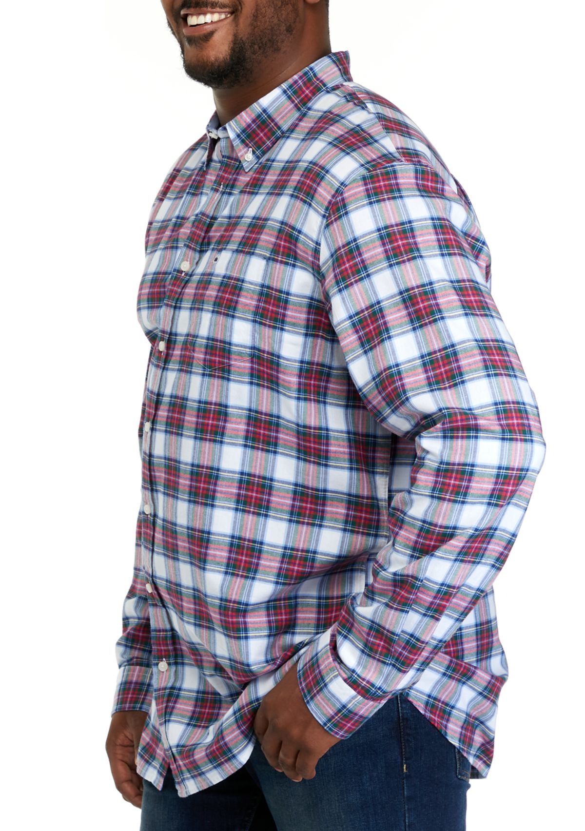 Big & Tall Long Sleeve Woven Twill Plaid Shirt