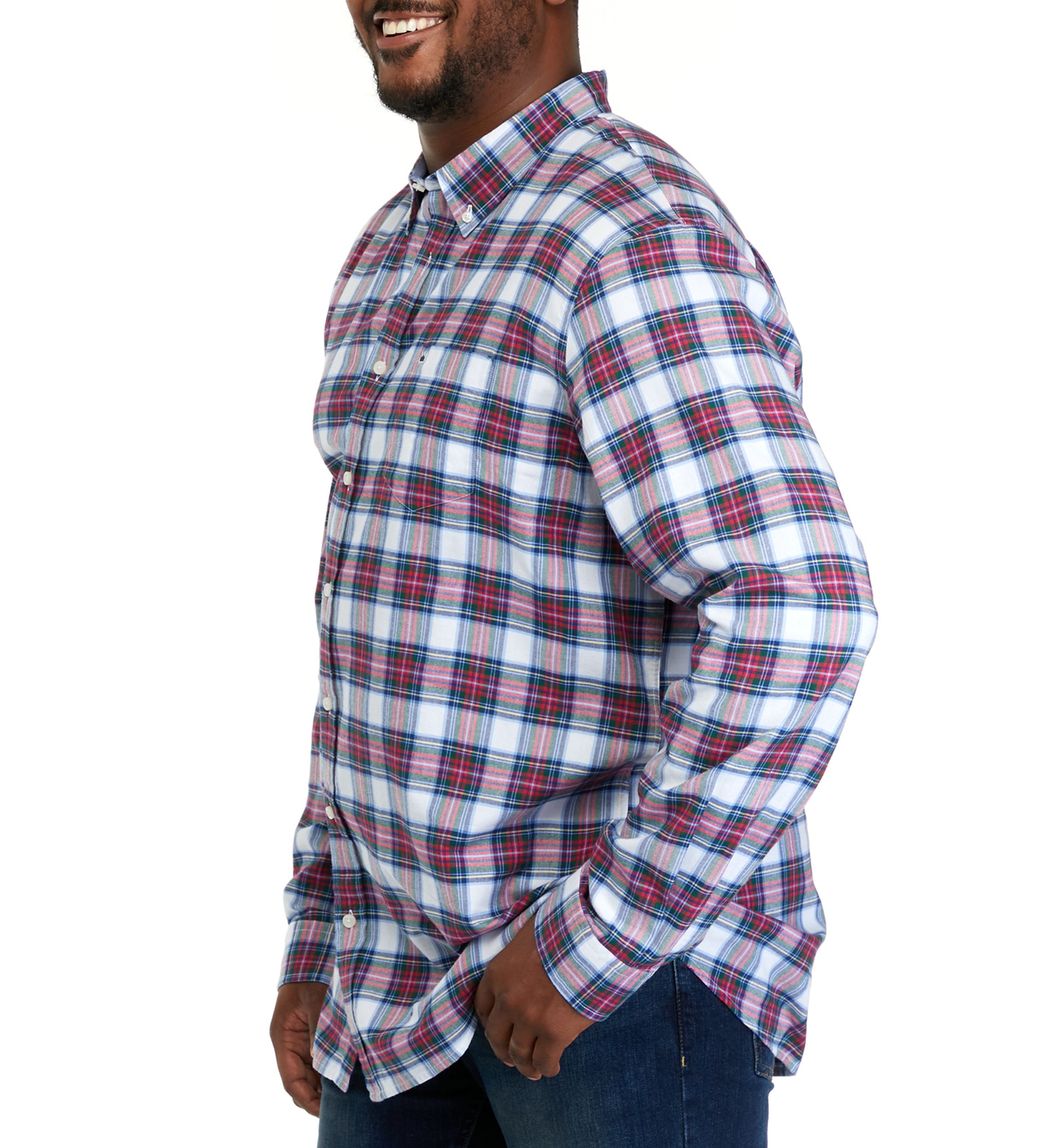 Big & Tall Long Sleeve Woven Twill Plaid Shirt