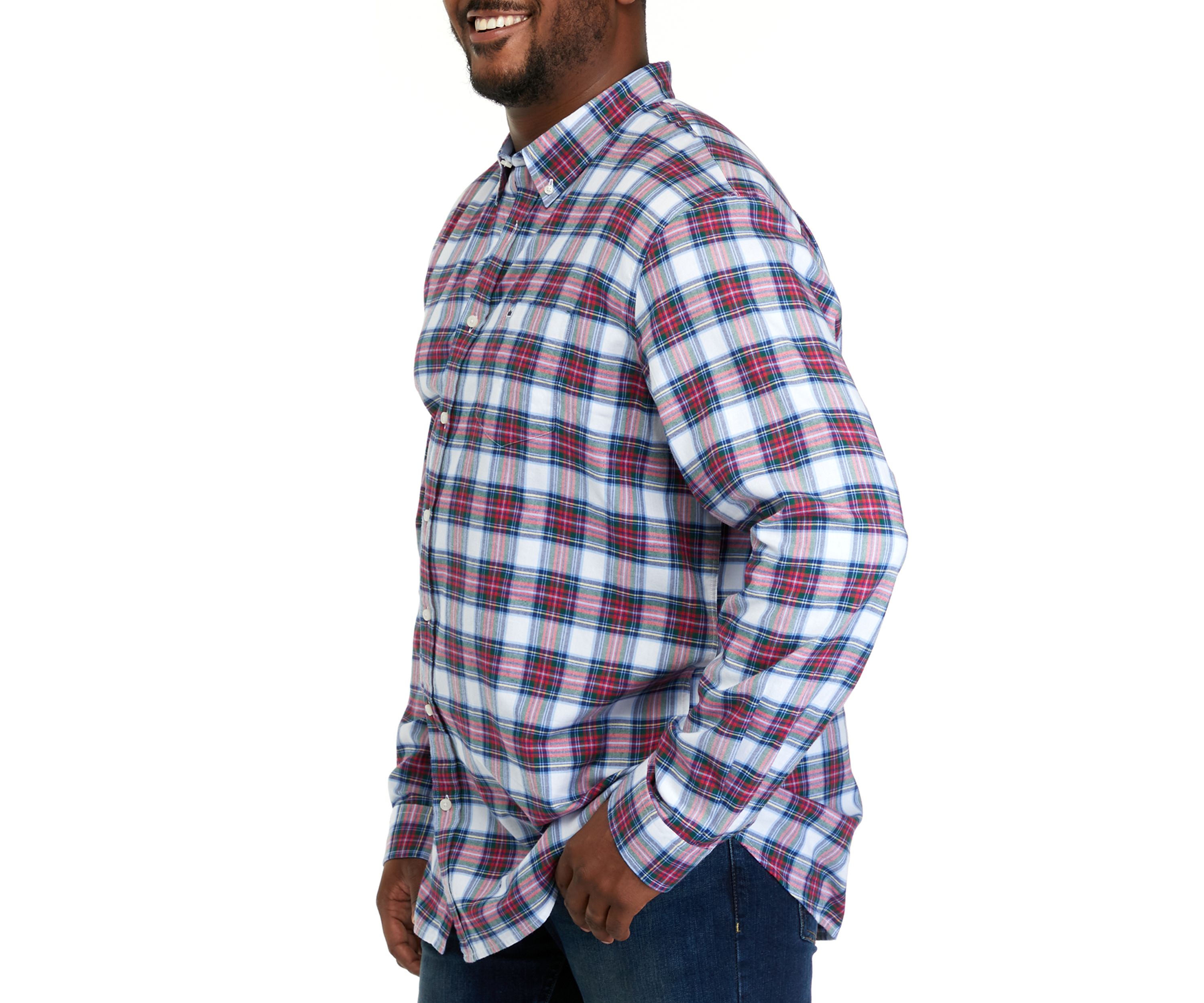 Big & Tall Long Sleeve Woven Twill Plaid Shirt