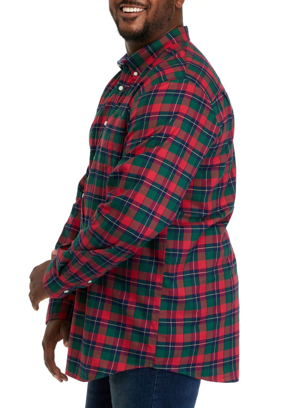 Big & Tall Long Sleeve Woven Twill Plaid Shirt
