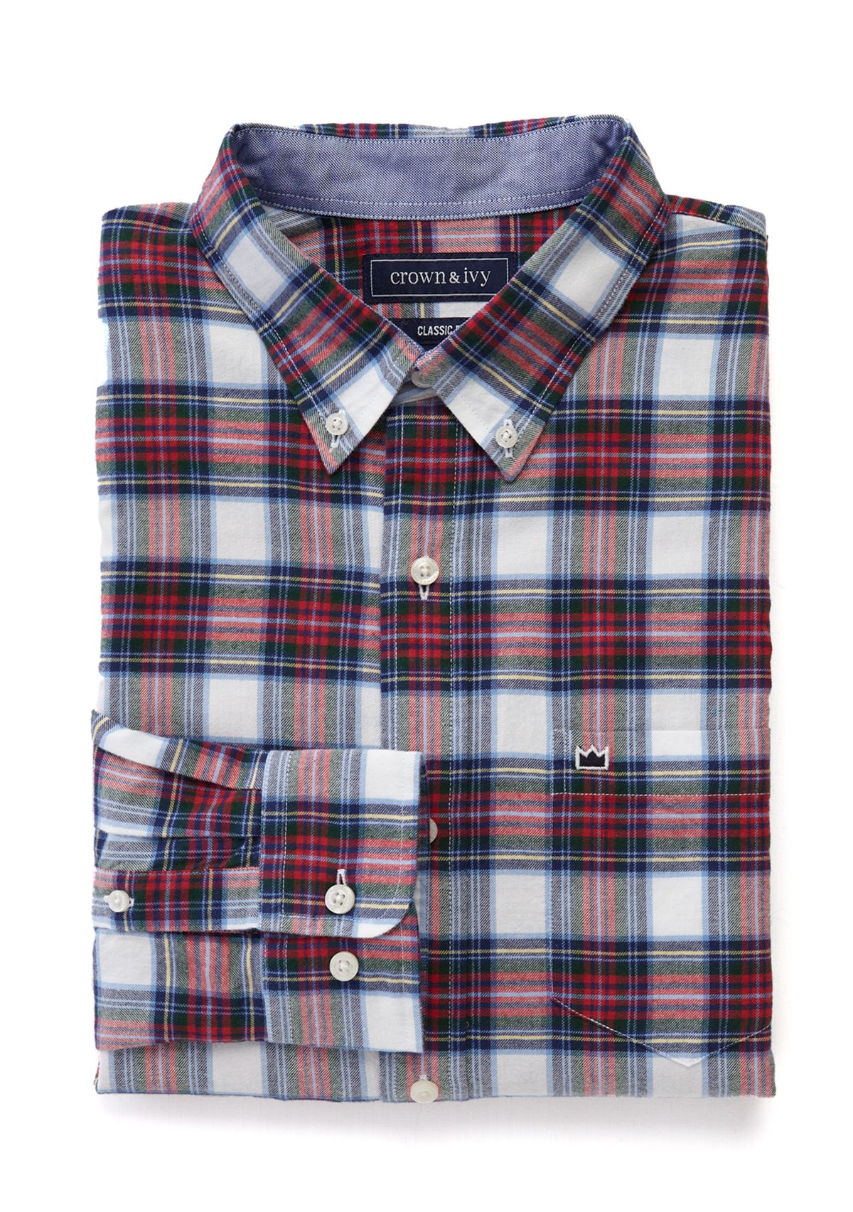 Big & Tall Long Sleeve Woven Twill Plaid Shirt