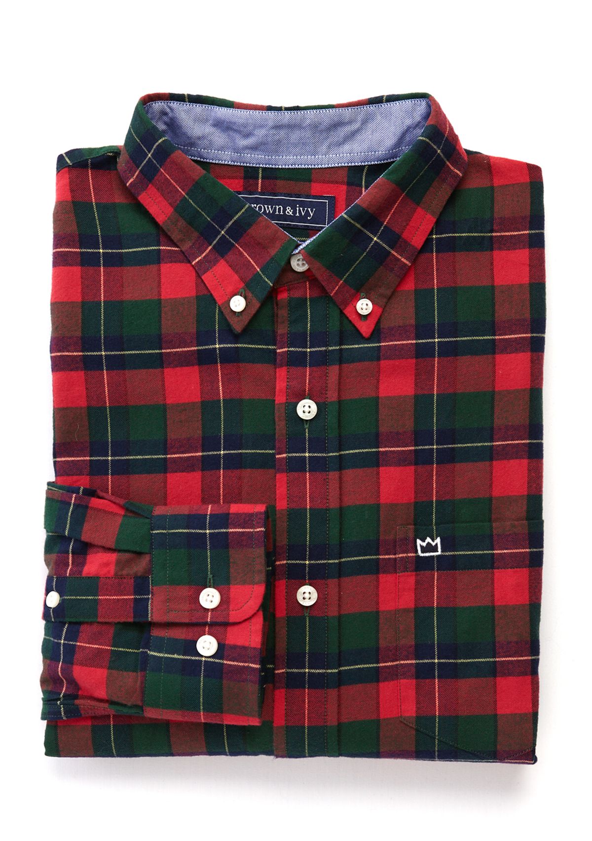 Big & Tall Long Sleeve Woven Twill Plaid Shirt