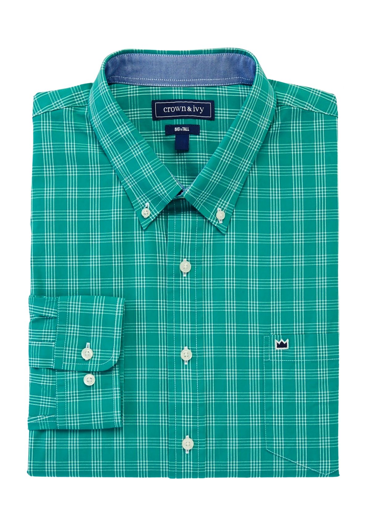 Big & Tall Long Sleeve Woven Poplin Plaid Shirt