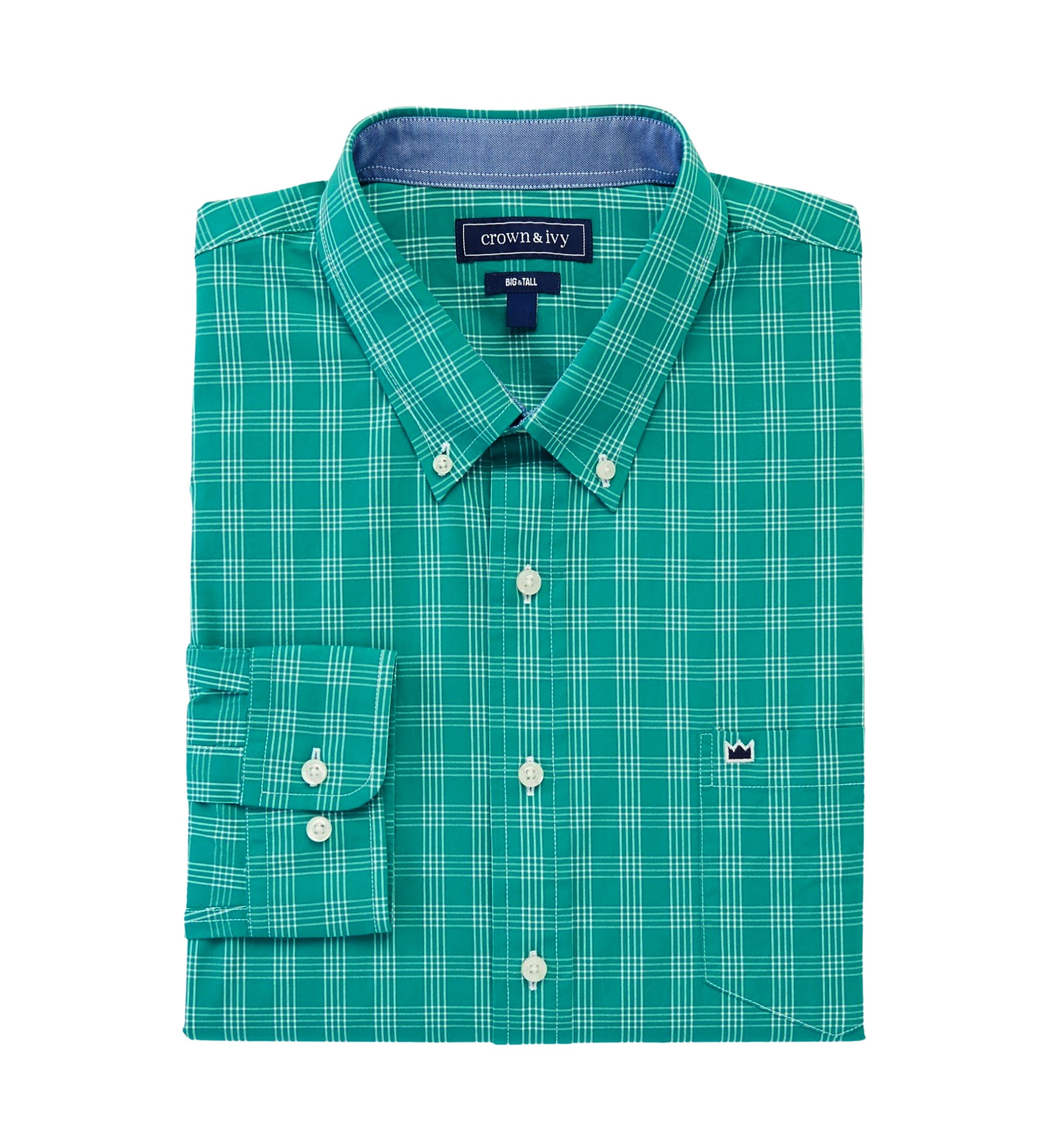Big & Tall Long Sleeve Woven Poplin Plaid Shirt
