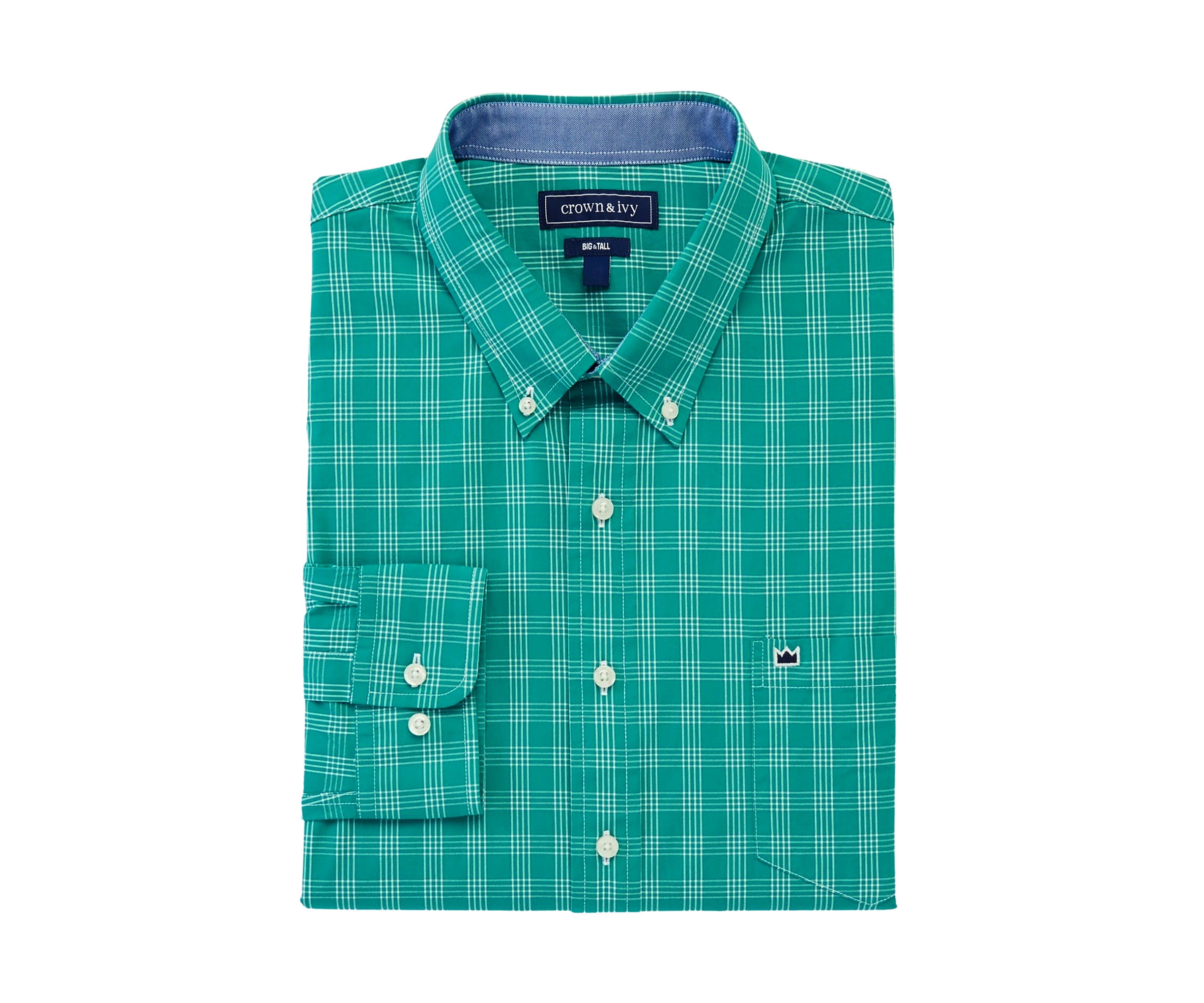 Big & Tall Long Sleeve Woven Poplin Plaid Shirt