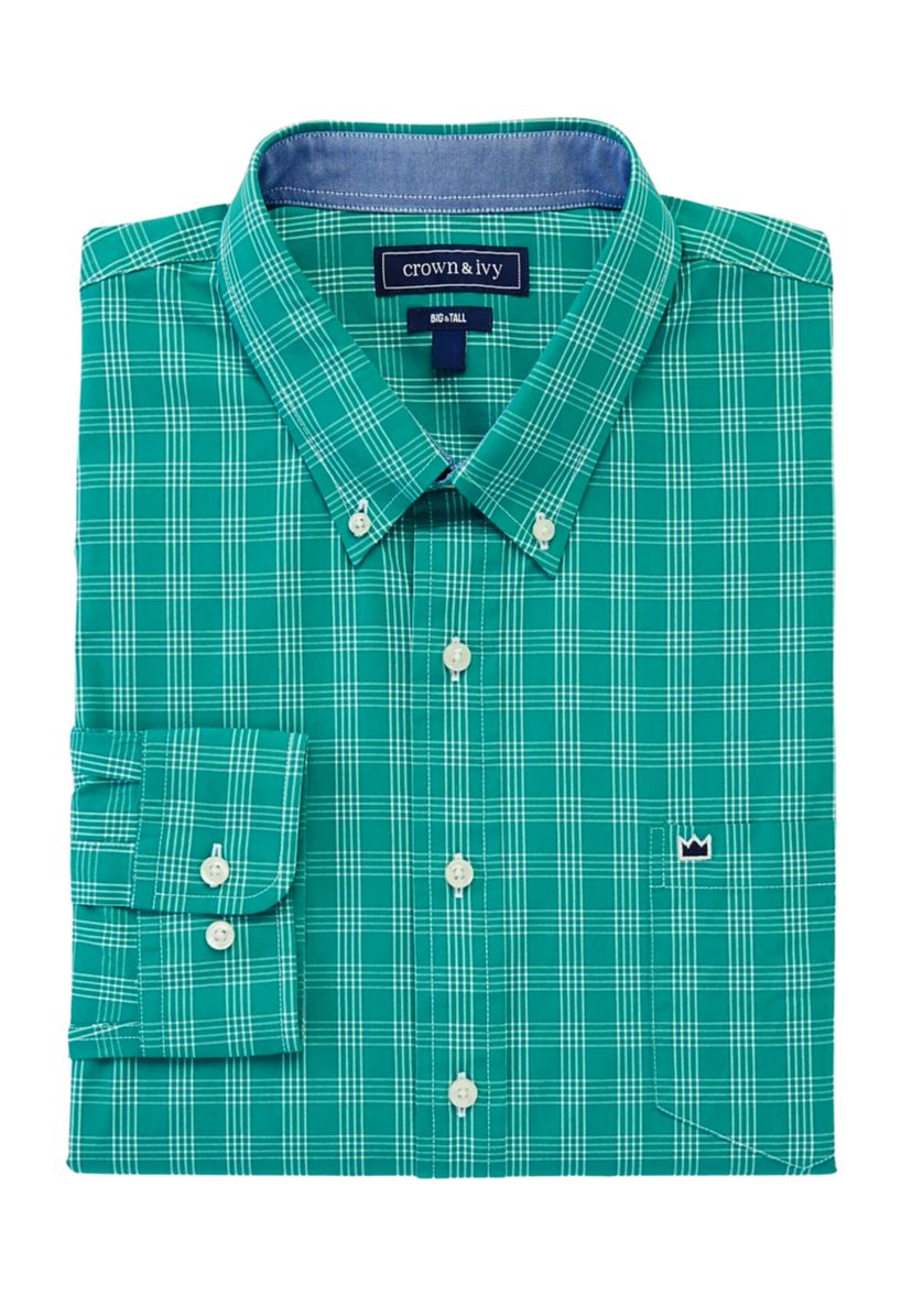 Big & Tall Long Sleeve Woven Poplin Plaid Shirt