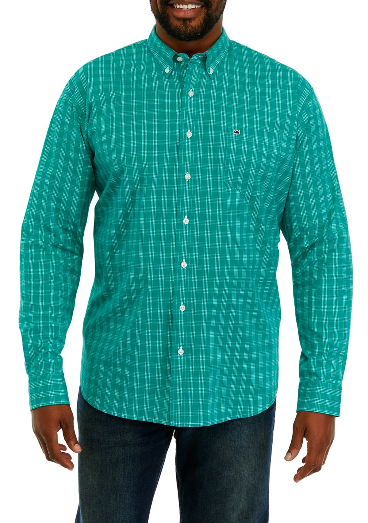 Big & Tall Long Sleeve Woven Poplin Plaid Shirt