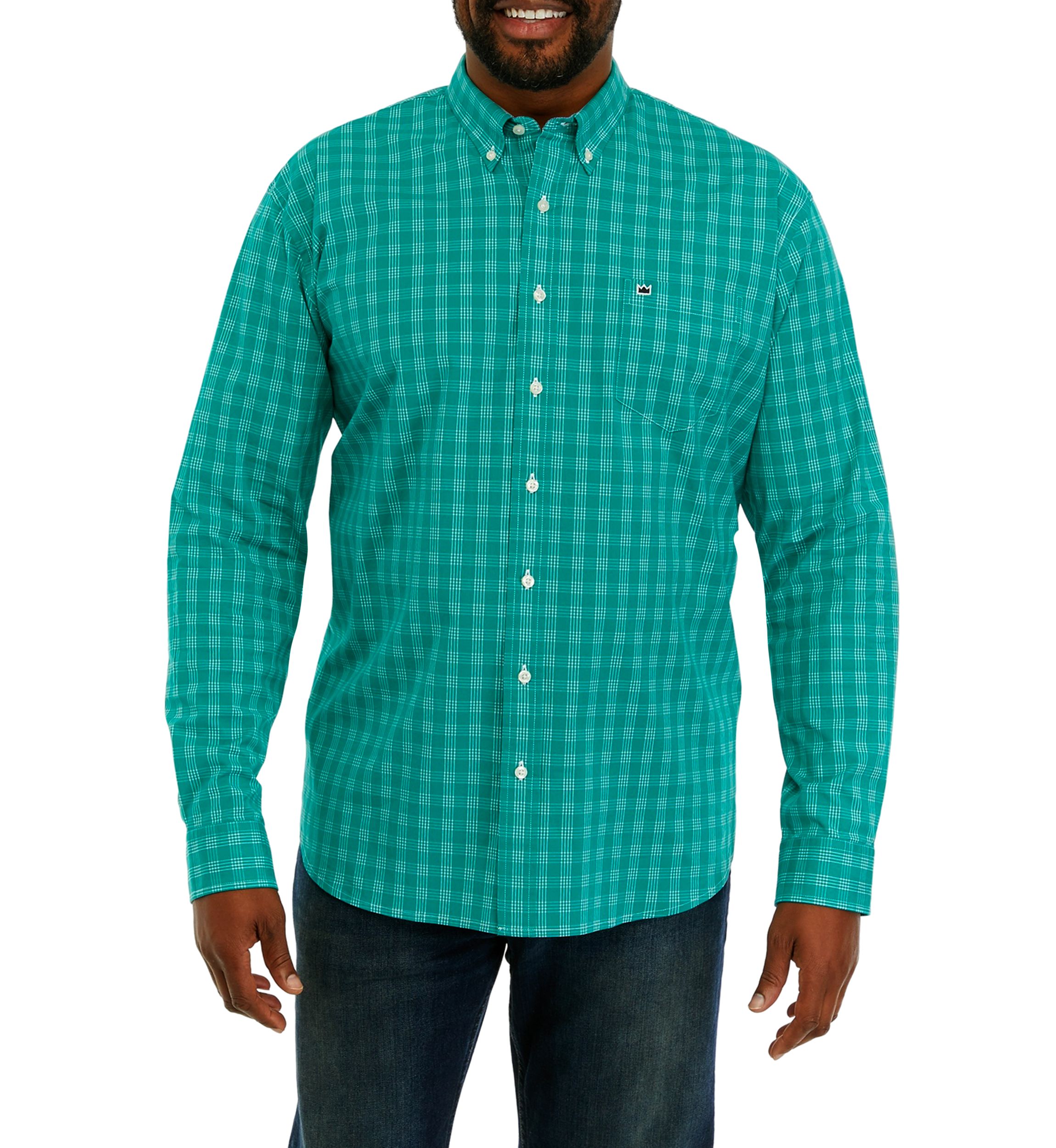 Big & Tall Long Sleeve Woven Poplin Plaid Shirt