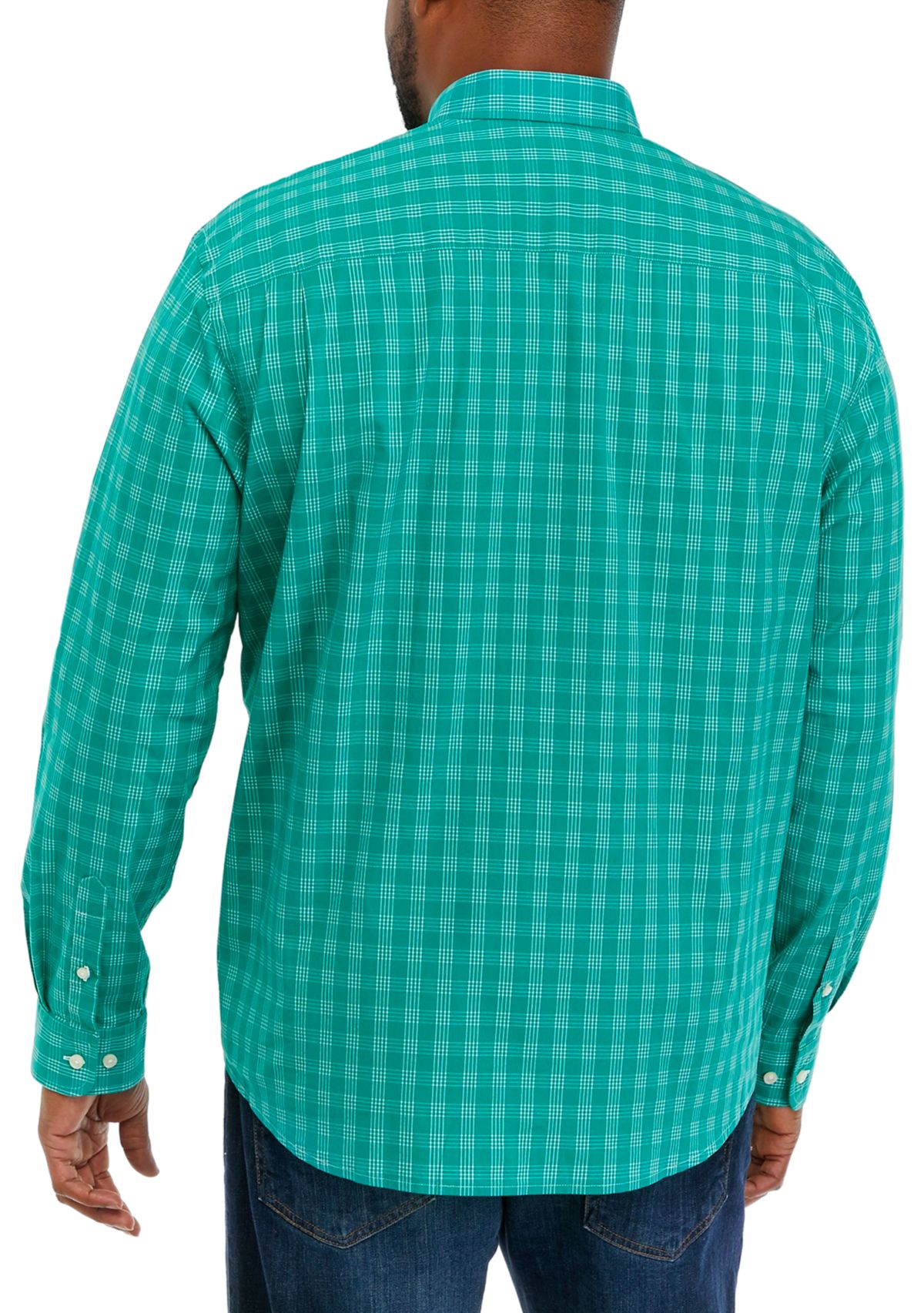 Big & Tall Long Sleeve Woven Poplin Plaid Shirt