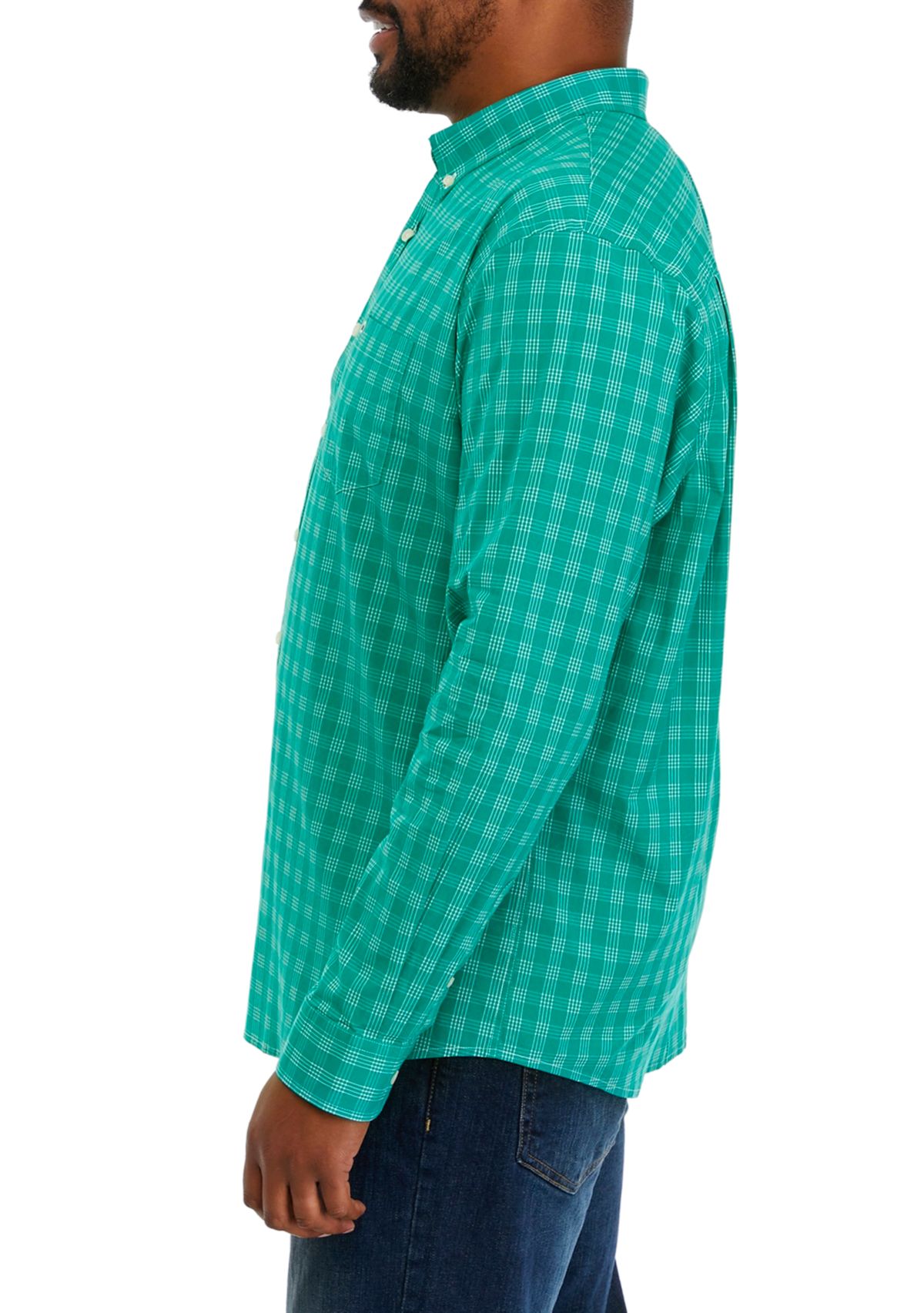 Big & Tall Long Sleeve Woven Poplin Plaid Shirt