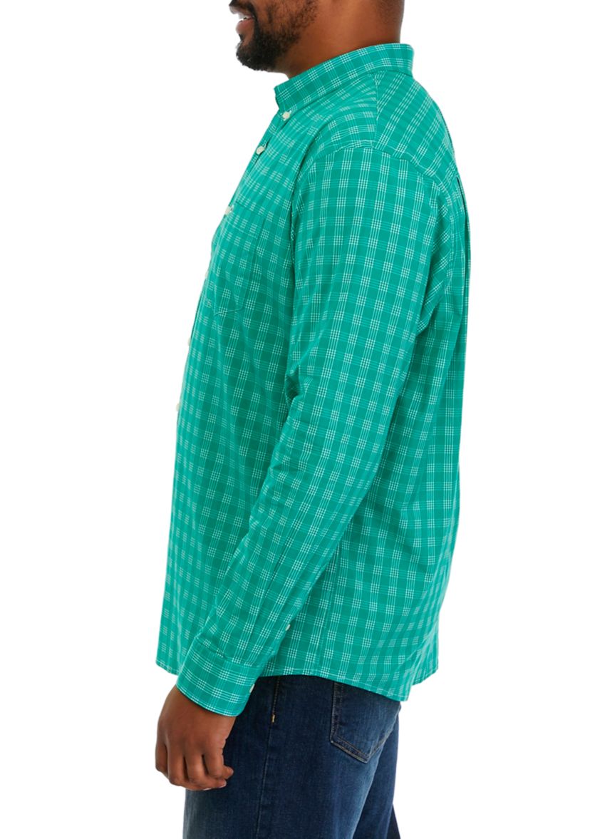 Big & Tall Long Sleeve Woven Poplin Plaid Shirt