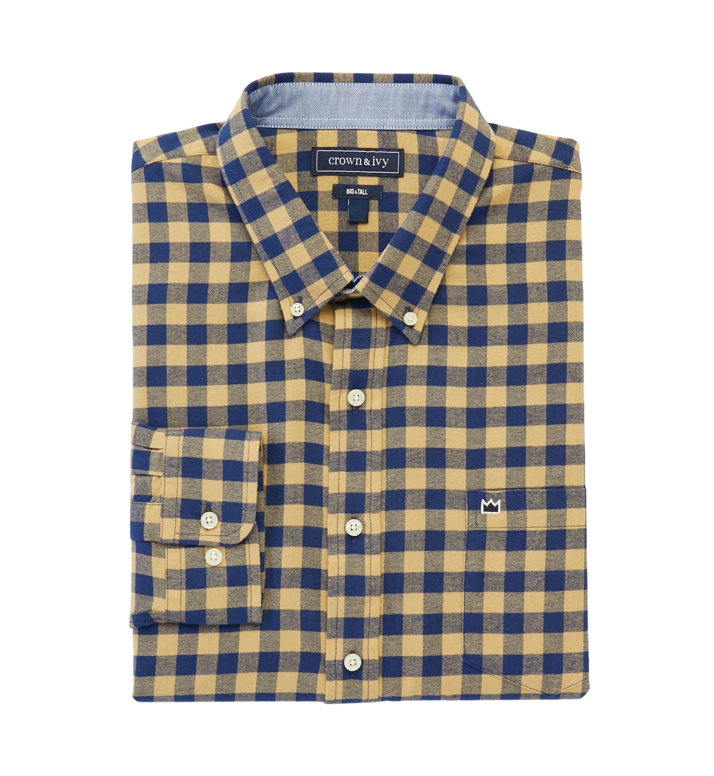 Big & Tall Long Sleeve Woven Twill Plaid Shirt