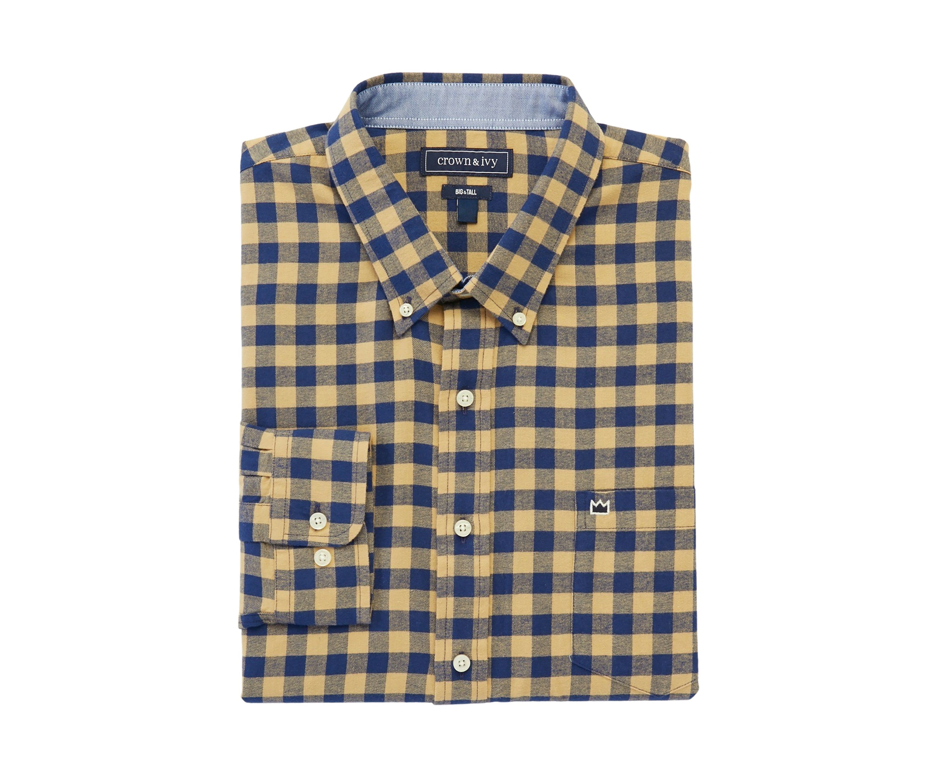 Big & Tall Long Sleeve Woven Twill Plaid Shirt