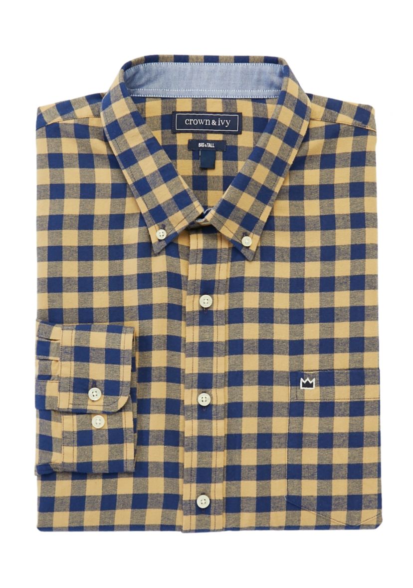 Big & Tall Long Sleeve Woven Twill Plaid Shirt