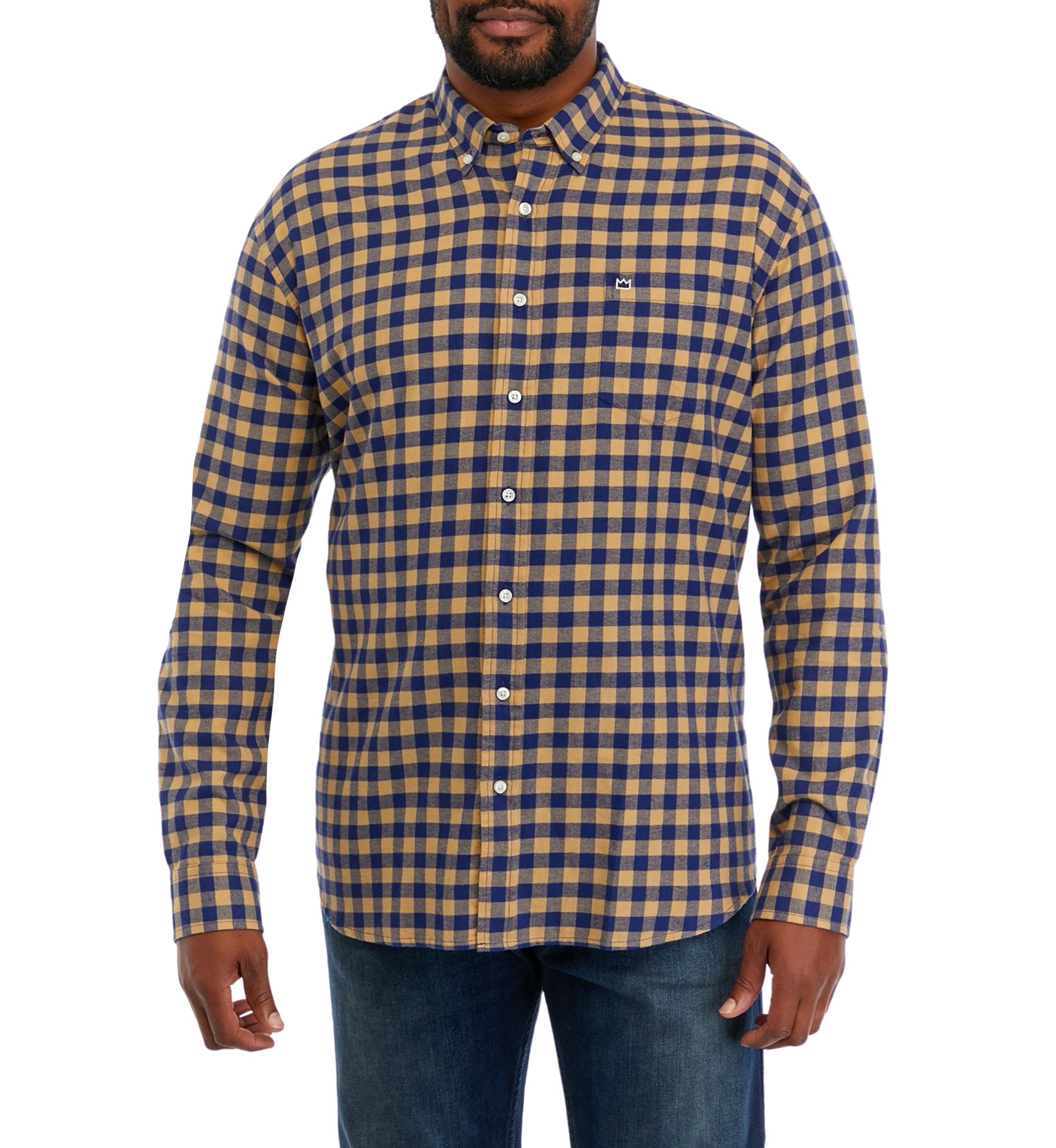 Big & Tall Long Sleeve Woven Twill Plaid Shirt